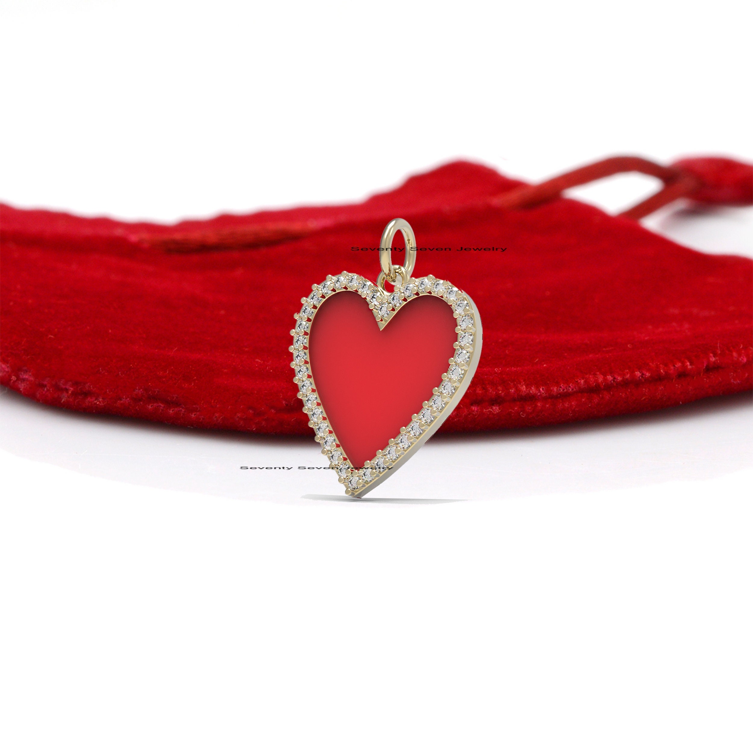 Moissanite Enamel Heart Pendant: 925 Sterling Silver Valentine's Gift - View 7 - Seventy Seven Jewelry | SKU: SSMJP630-SLYGDI Moissanite Enamel Heart Pendant: 925 Sterling Silver Valentine's Gift - View 7 - Seventy Seven Jewelry | SKU: SSMJP630-SLYGDI