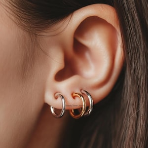 14K Gold Plated Hoop Huggies, Plain Huggie Earrings, Gold Cartilage Hoops, Small Huggies Hoop, Plain Huggies Earrings, Hoop Huggie Earrings