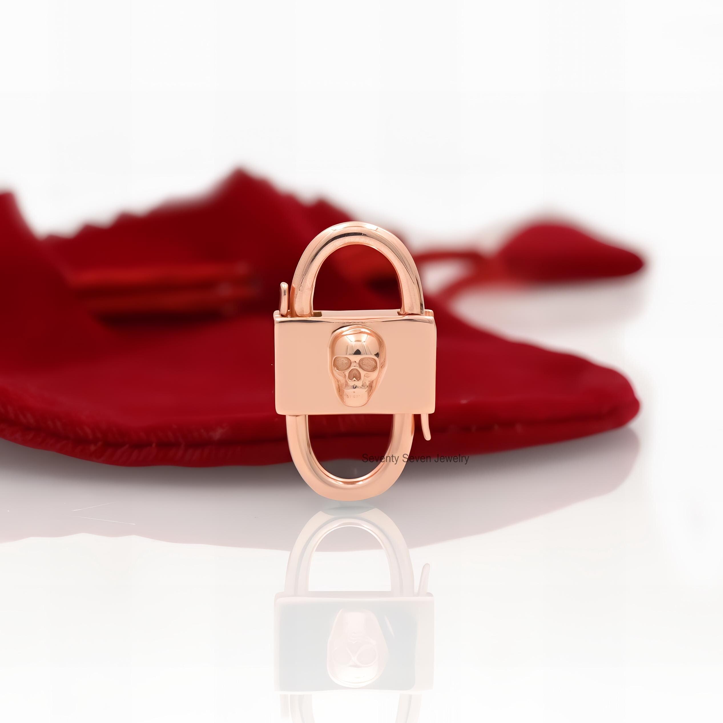 Handmade Sterling Silver Skull Padlock Connector: Halloween Jewelry - View 3 - Seventy Seven Jewelry | SKU: SSMJP31-SLWG-SKL Handmade Sterling Silver Skull Padlock Connector: Halloween Jewelry - View 3 - Seventy Seven Jewelry | SKU: SSMJP31-SLWG-SKL