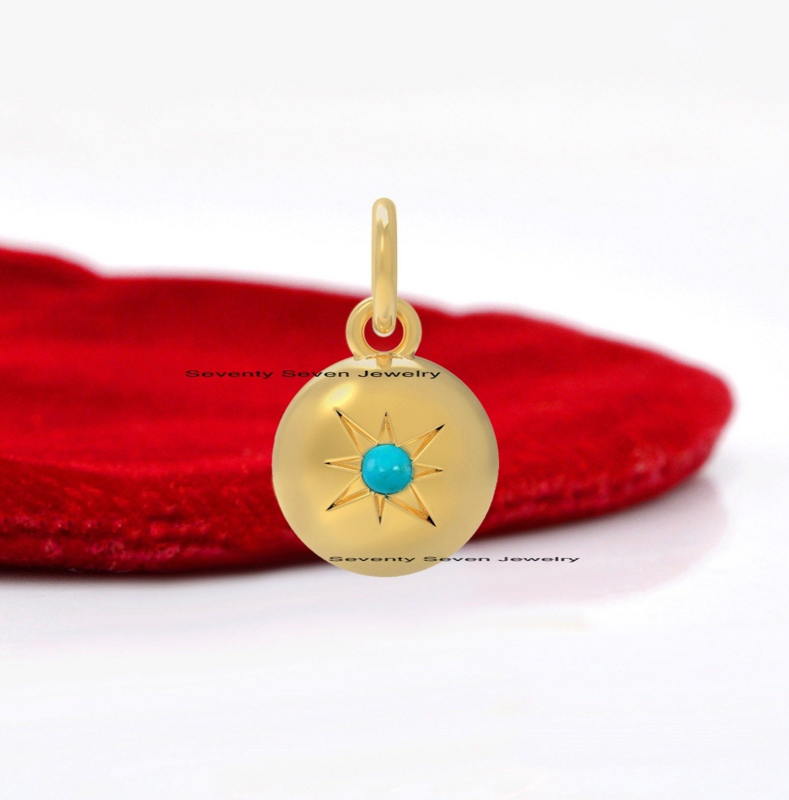 Sterling Silver Star Round Pendant: Gemstone Disc Charm - View 5 - Seventy Seven Jewelry | SKU: SSMJP616-SLYGPSP-2026 Sterling Silver Star Round Pendant: Gemstone Disc Charm - View 5 - Seventy Seven Jewelry | SKU: SSMJP616-SLYGPSP-2026