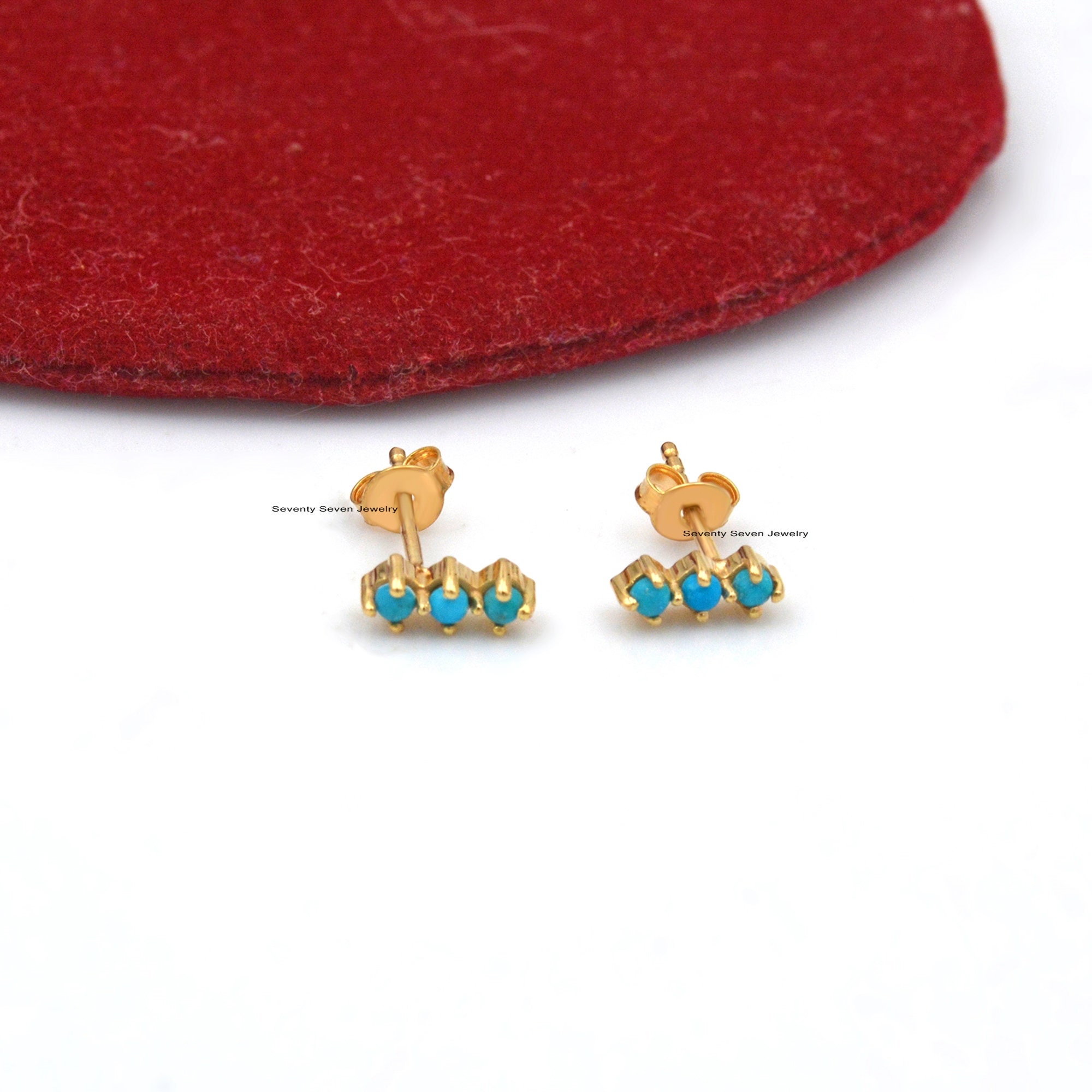 Sterling Silver Turquoise Bar Studs: Lab Diamond Earrings (7mm) - View 5 - Seventy Seven Jewelry | SKU: SSMJE947-SLYGTQ-7M-20 Sterling Silver Turquoise Bar Studs: Lab Diamond Earrings (7mm) - View 5 - Seventy Seven Jewelry | SKU: SSMJE947-SLYGTQ-7M-20