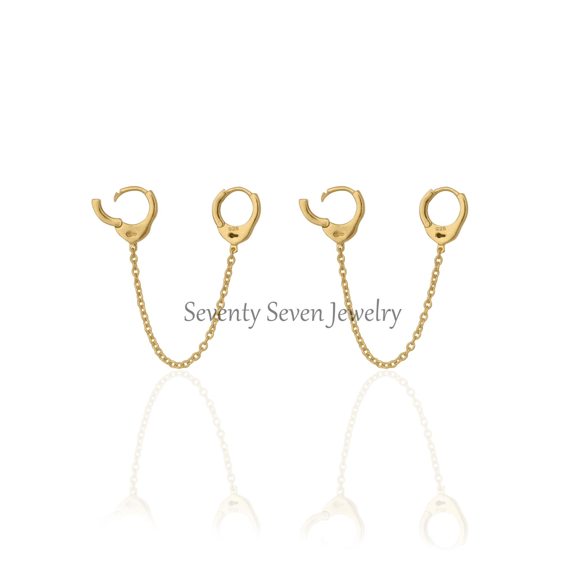 Diamond Chain Cuff Earrings: 9K Gold Huggie Hoops - View 3 - Seventy Seven Jewelry | SKU: SSMJE1039-SLYGMN-2026 Diamond Chain Cuff Earrings: 9K Gold Huggie Hoops - View 3 - Seventy Seven Jewelry | SKU: SSMJE1039-SLYGMN-2026