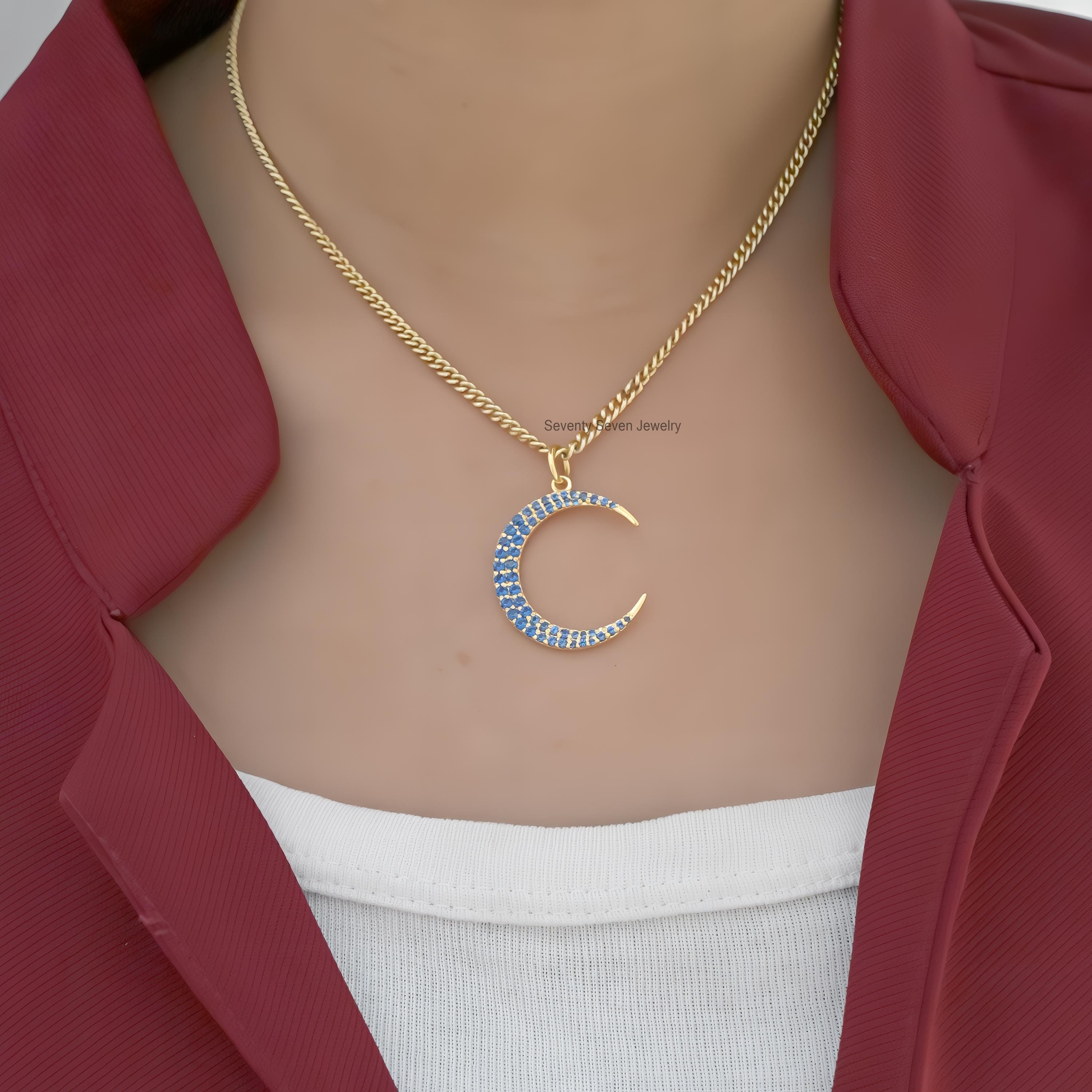 925 Silver Crescent Moon Pendant: Ruby or Diamond Charm (26 MM) - View 2 - Seventy Seven Jewelry | SKU: SSMJP1065-SLYGRU-26M- 925 Silver Crescent Moon Pendant: Ruby or Diamond Charm (26 MM) - View 2 - Seventy Seven Jewelry | SKU: SSMJP1065-SLYGRU-26M-