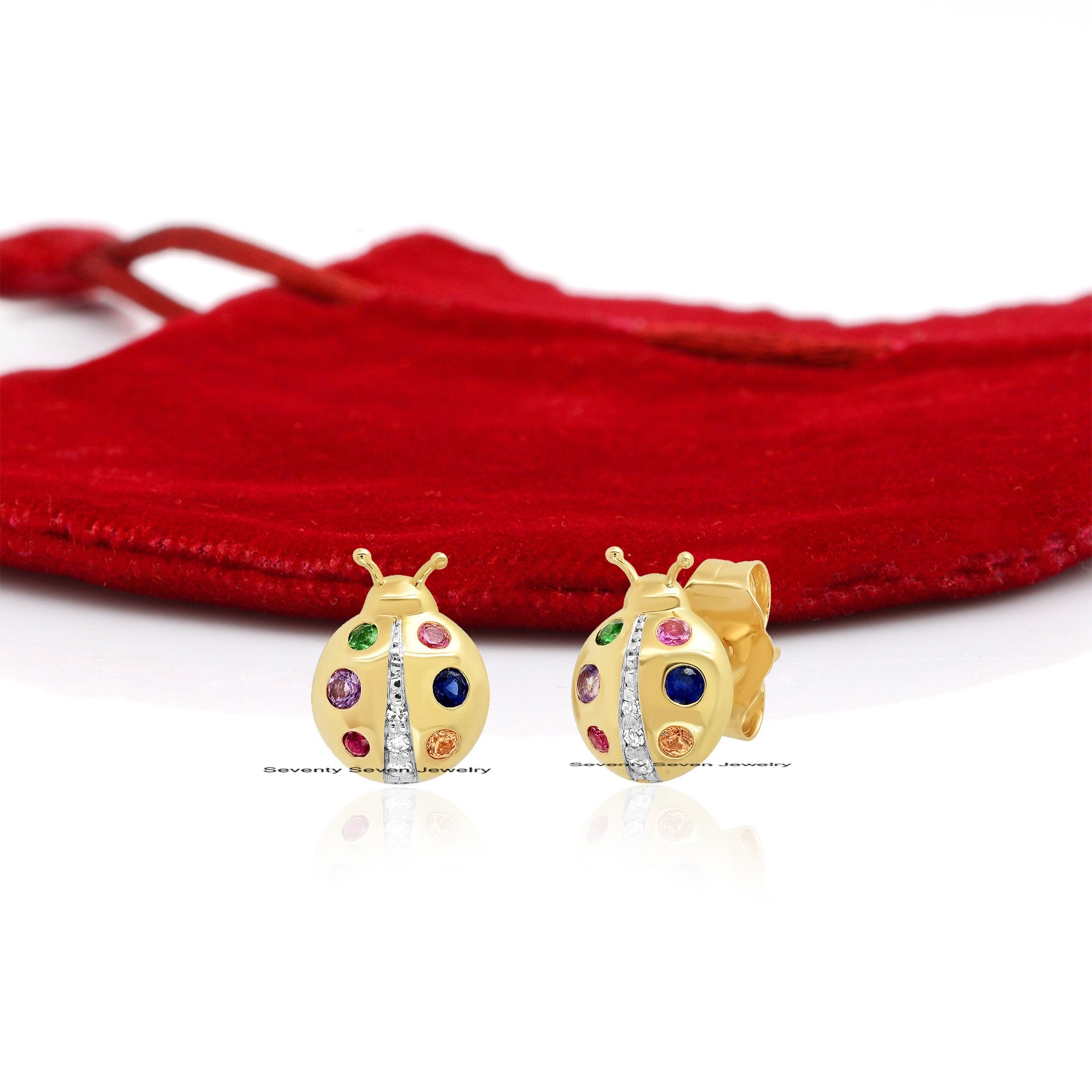 925 Silver Ladybug Stud Earrings: Multi-Color Gemstone Bug Jewelry - Seventy Seven Jewelry | SKU: SSMJE1063-SLNSMTCS-2026 925 Silver Ladybug Stud Earrings: Multi-Color Gemstone Bug Jewelry - Seventy Seven Jewelry | SKU: SSMJE1063-SLNSMTCS-2026