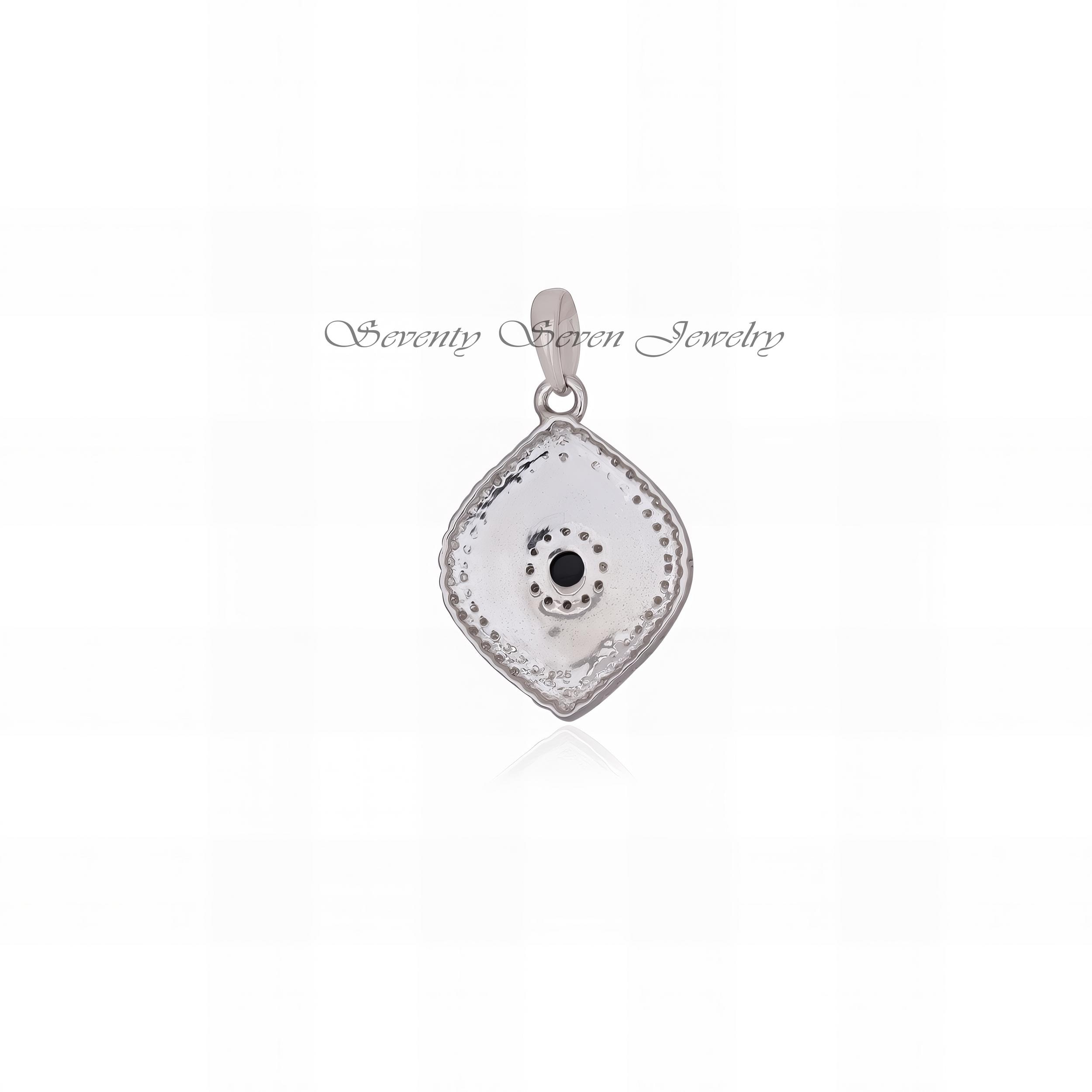 14K Gold Evil Eye Pendant: Moissanite & Black Spinel Protection - View 5 - Seventy Seven Jewelry | SKU: SSMJP2513-14KYG-2026 14K Gold Evil Eye Pendant: Moissanite & Black Spinel Protection - View 5 - Seventy Seven Jewelry | SKU: SSMJP2513-14KYG-2026