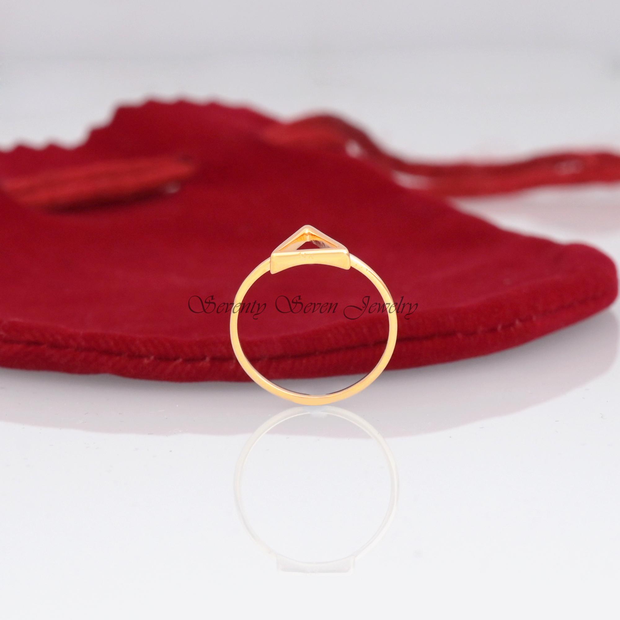 14k Solid Gold Triangle Ring: Geometric Boho Jewelry - View 7 - Seventy Seven Jewelry | SKU: SSMJR09-14KYG-2026 14k Solid Gold Triangle Ring: Geometric Boho Jewelry - View 7 - Seventy Seven Jewelry | SKU: SSMJR09-14KYG-2026