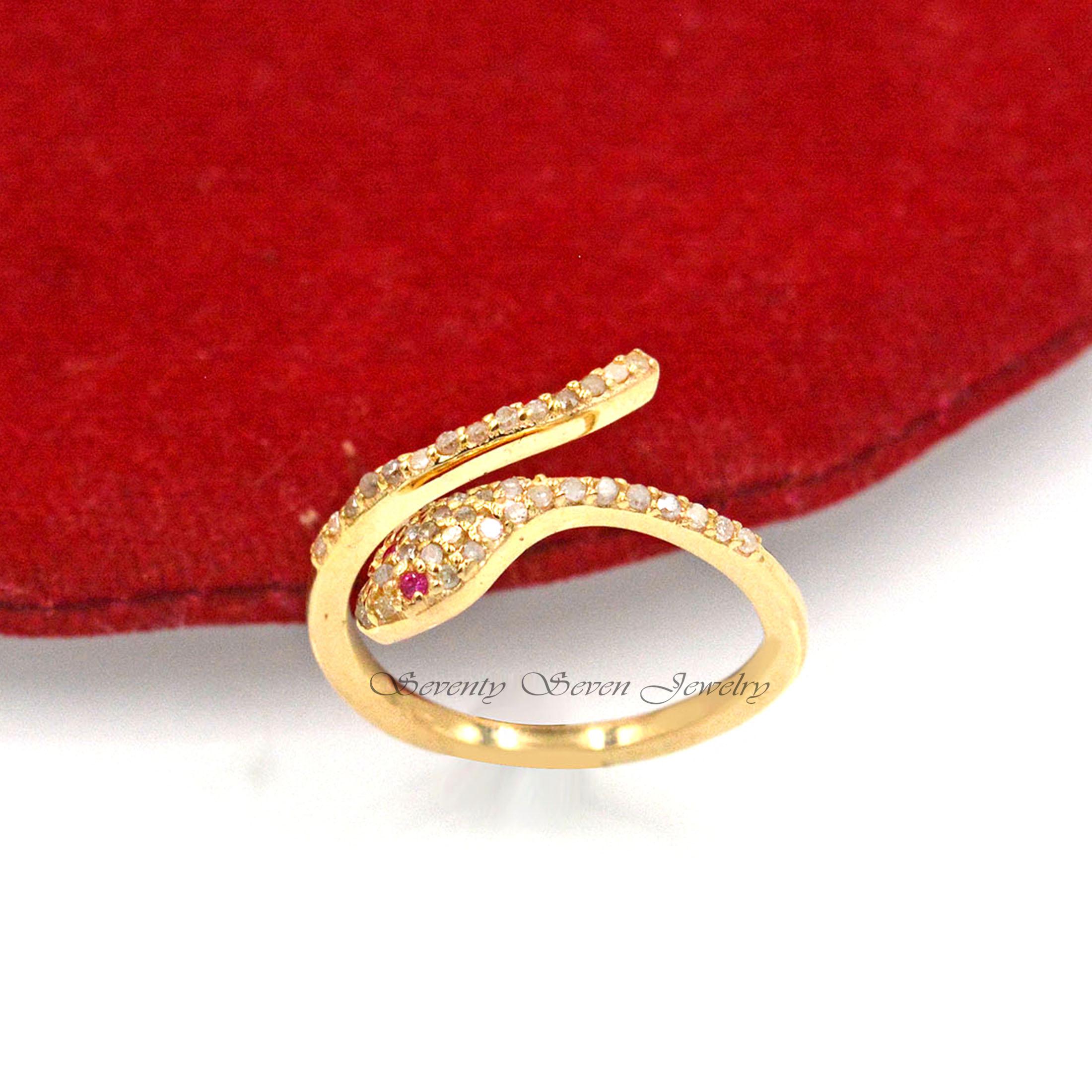 9K Gold Diamond Snake Ring: Gemstone Serpent Cuff - View 4 - Seventy Seven Jewelry | SKU: SSMJR21-9KYGDITS-2026 9K Gold Diamond Snake Ring: Gemstone Serpent Cuff - View 4 - Seventy Seven Jewelry | SKU: SSMJR21-9KYGDITS-2026