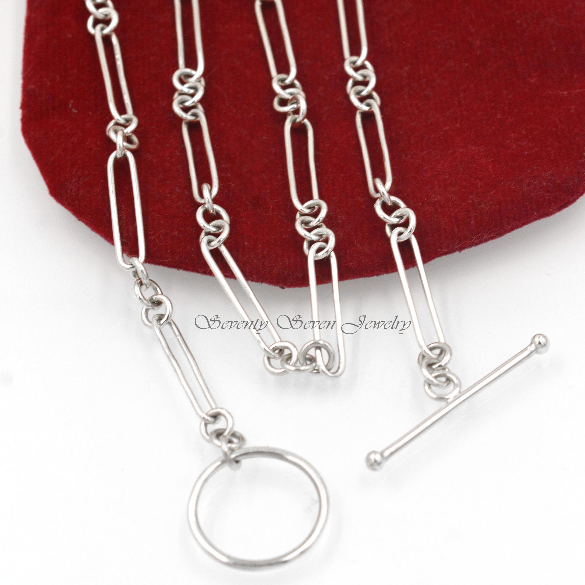 Sterling Silver Trombone Link Albert Chain - Adjustable Paperclip Necklace - View 7 - Seventy Seven Jewelry | SKU: SSG14-SLYG