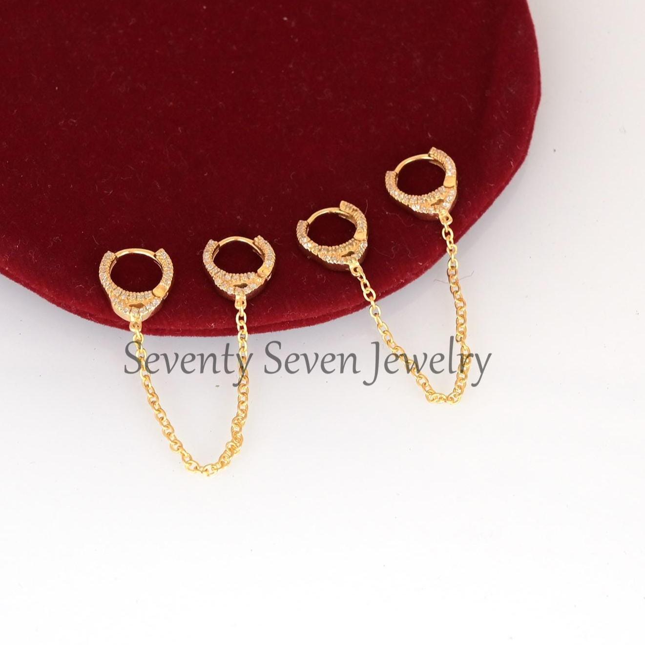 Diamond Chain Cuff Earrings: 9K Gold Huggie Hoops - View 6 - Seventy Seven Jewelry | SKU: SSMJE1039-SLYGMN-2026 Diamond Chain Cuff Earrings: 9K Gold Huggie Hoops - View 6 - Seventy Seven Jewelry | SKU: SSMJE1039-SLYGMN-2026
