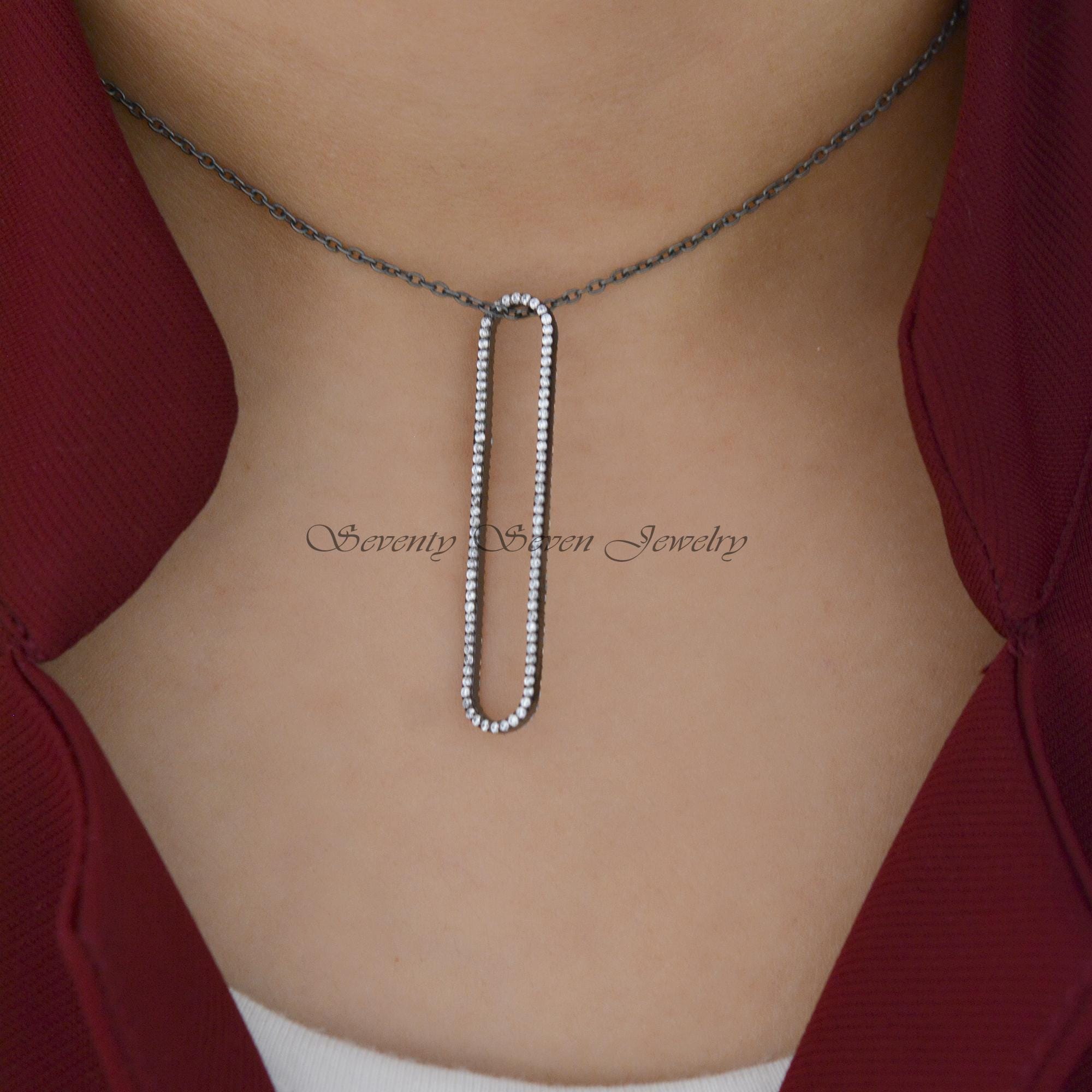925 Silver CZ Oval Enhancer Lock: Long Pendant Connector (48x9mm) - View 2 - Seventy Seven Jewelry | SKU: SSMJF94-SLYGCZ-2026 925 Silver CZ Oval Enhancer Lock: Long Pendant Connector (48x9mm) - View 2 - Seventy Seven Jewelry | SKU: SSMJF94-SLYGCZ-2026