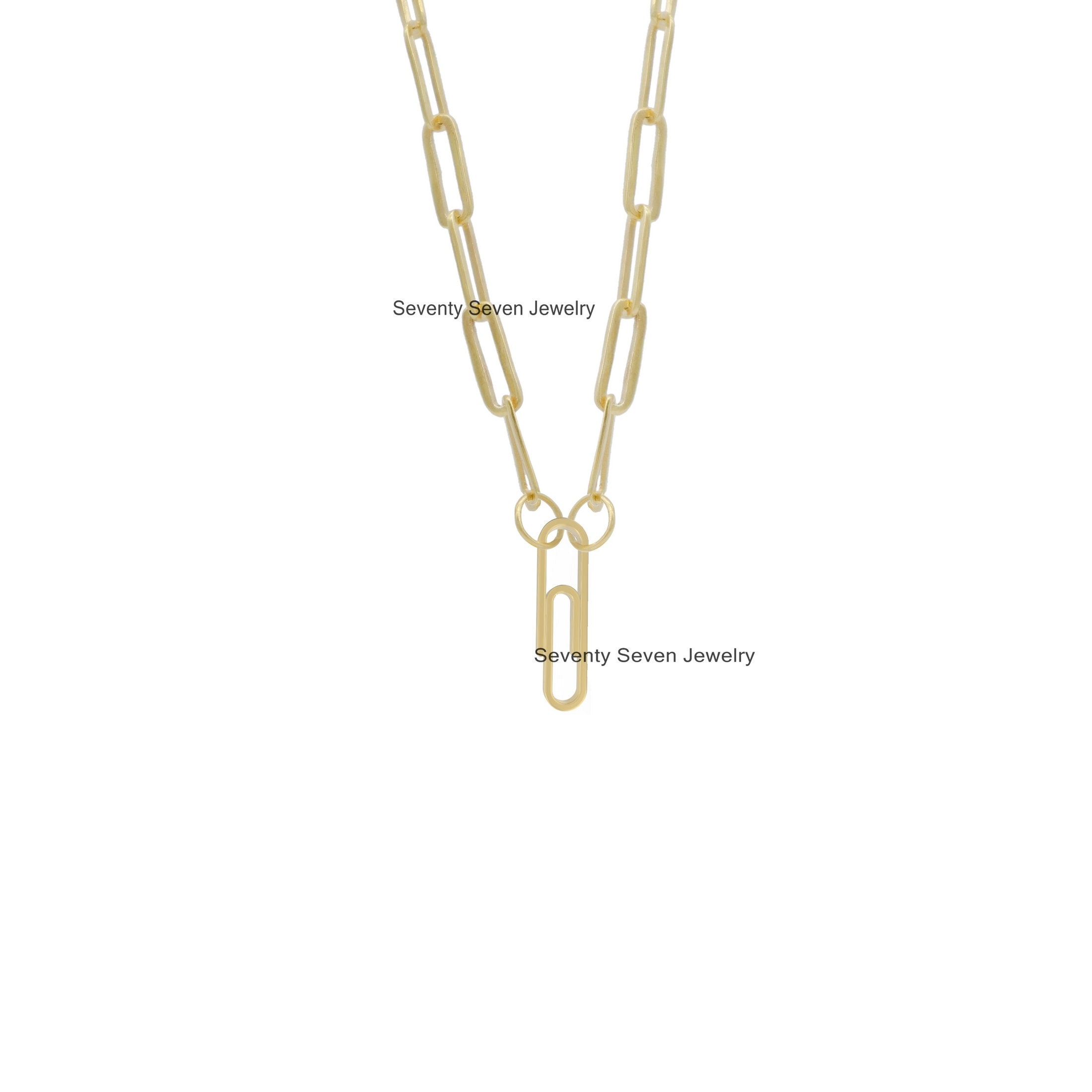 925 Silver Paperclip Enhancer Necklace: Thick Link Charm Holder - View 6 - Seventy Seven Jewelry | SKU: SSMJH564-SLYG-2/2026 925 Silver Paperclip Enhancer Necklace: Thick Link Charm Holder - View 6 - Seventy Seven Jewelry | SKU: SSMJH564-SLYG-2/2026