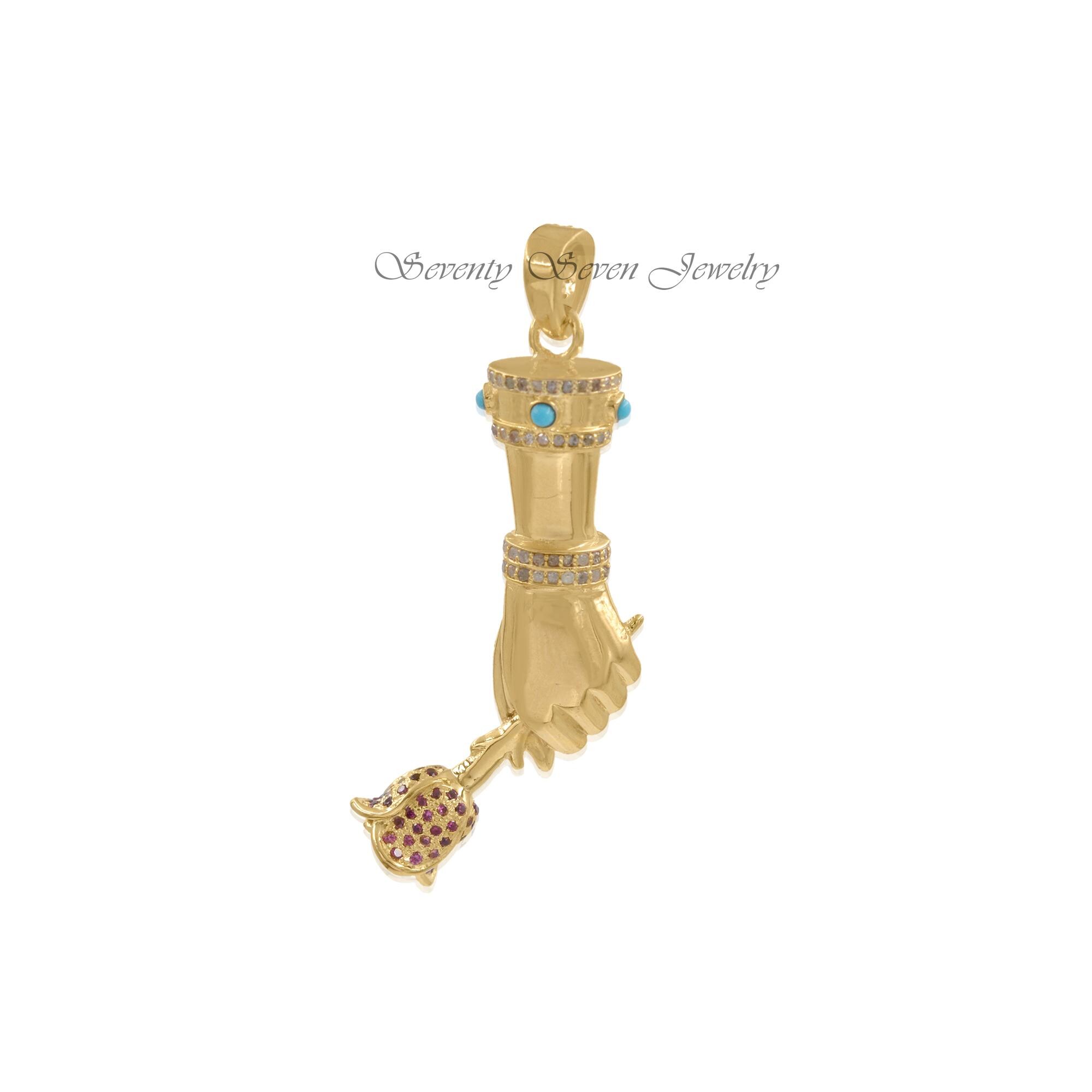 925 Silver Figa Hand Necklace: Ruby & Cubic Zircon Pendant - View 3 - Seventy Seven Jewelry | SKU: SSMJP24-SLYGCZTQRU-N243-18 925 Silver Figa Hand Necklace: Ruby & Cubic Zircon Pendant - View 3 - Seventy Seven Jewelry | SKU: SSMJP24-SLYGCZTQRU-N243-18