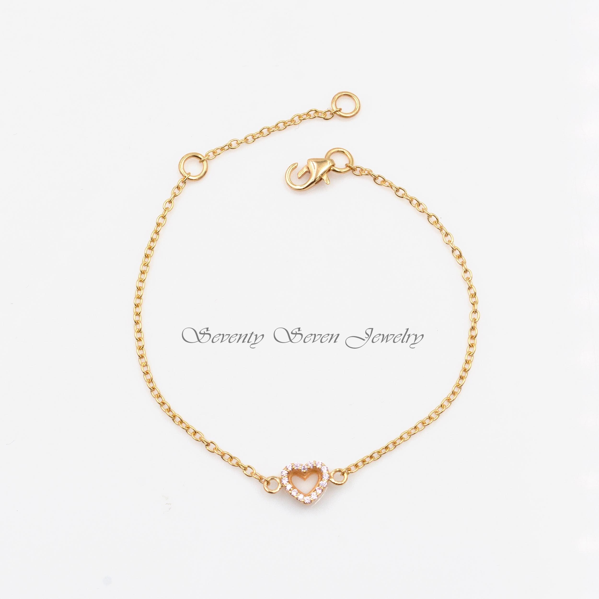 Pink Sapphire Heart Bracelet: Dainty Pave 925 Silver Gemstone - View 6 - Seventy Seven Jewelry | SKU: SSMJA233A-SLYGPSP-7-8I- Pink Sapphire Heart Bracelet: Dainty Pave 925 Silver Gemstone - View 6 - Seventy Seven Jewelry | SKU: SSMJA233A-SLYGPSP-7-8I-