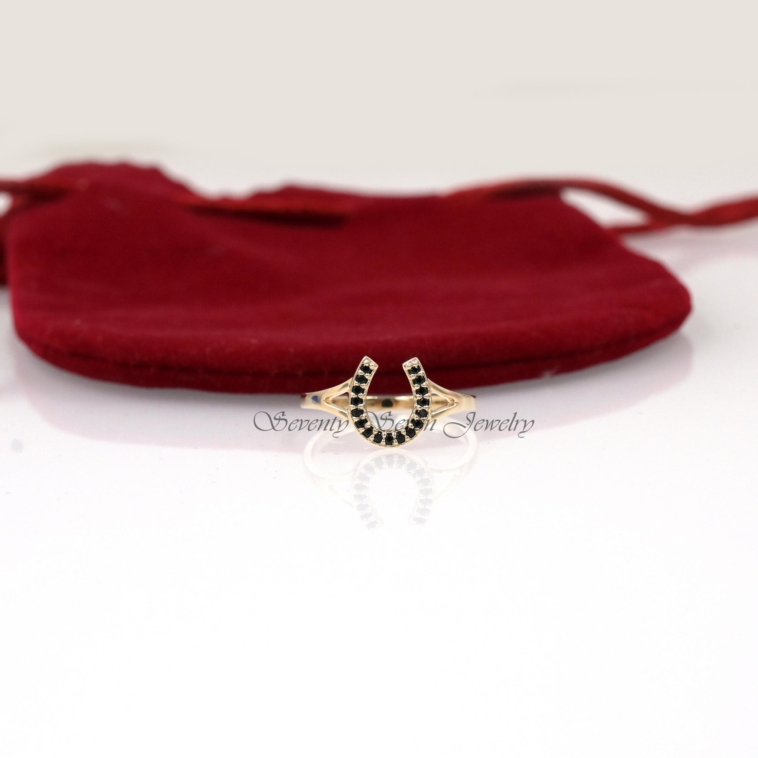 14K Gold Diamond Horseshoe Ring: Lucky Vintage Style - View 7 - Seventy Seven Jewelry | SKU: SSMJR406-14KYGWGDI-2026 14K Gold Diamond Horseshoe Ring: Lucky Vintage Style - View 7 - Seventy Seven Jewelry | SKU: SSMJR406-14KYGWGDI-2026