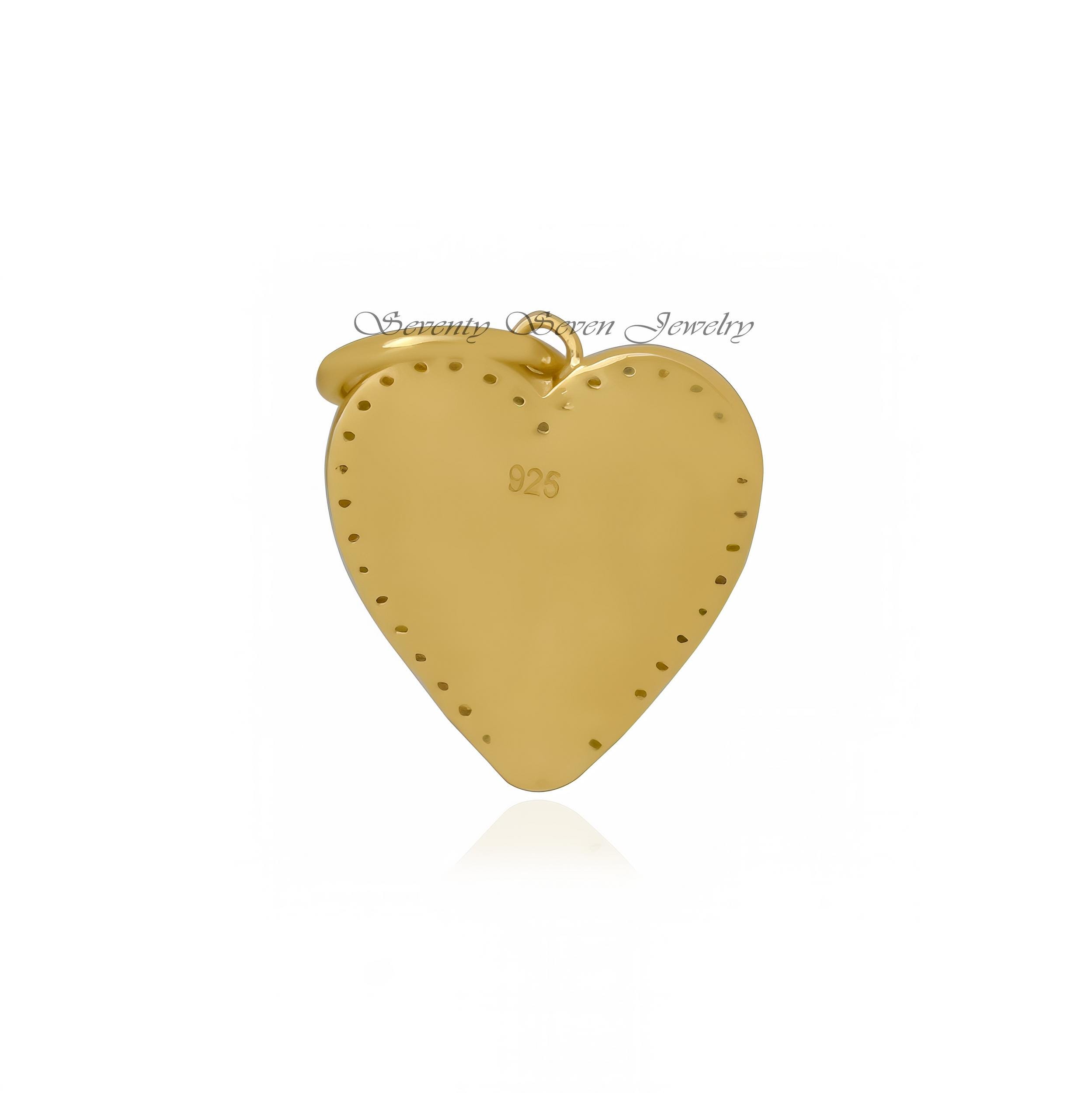 14k Gold Gemstone Enamel Heart Pendant: Turquoise Charm - View 5 - Seventy Seven Jewelry | SKU: SSMJP630-14KYGDIELR-2026 14k Gold Gemstone Enamel Heart Pendant: Turquoise Charm - View 5 - Seventy Seven Jewelry | SKU: SSMJP630-14KYGDIELR-2026