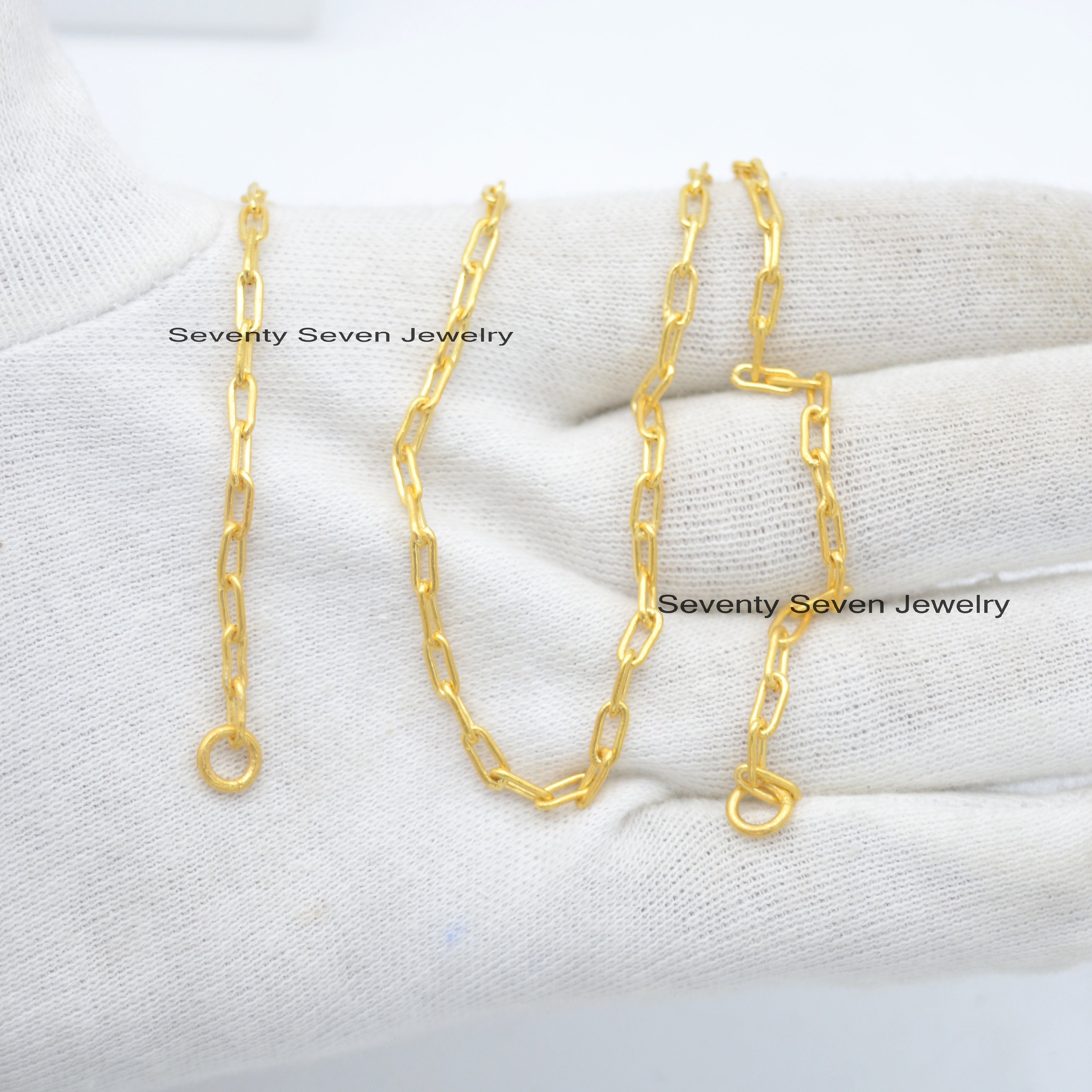 Sterling Silver Cable Chain Necklace: Handmade Oval Link, 14k Gold Vermeil - View 5 - Seventy Seven Jewelry | SKU: G6-SLYG-6. Sterling Silver Cable Chain Necklace: Handmade Oval Link, 14k Gold Vermeil - View 5 - Seventy Seven Jewelry | SKU: G6-SLYG-6.