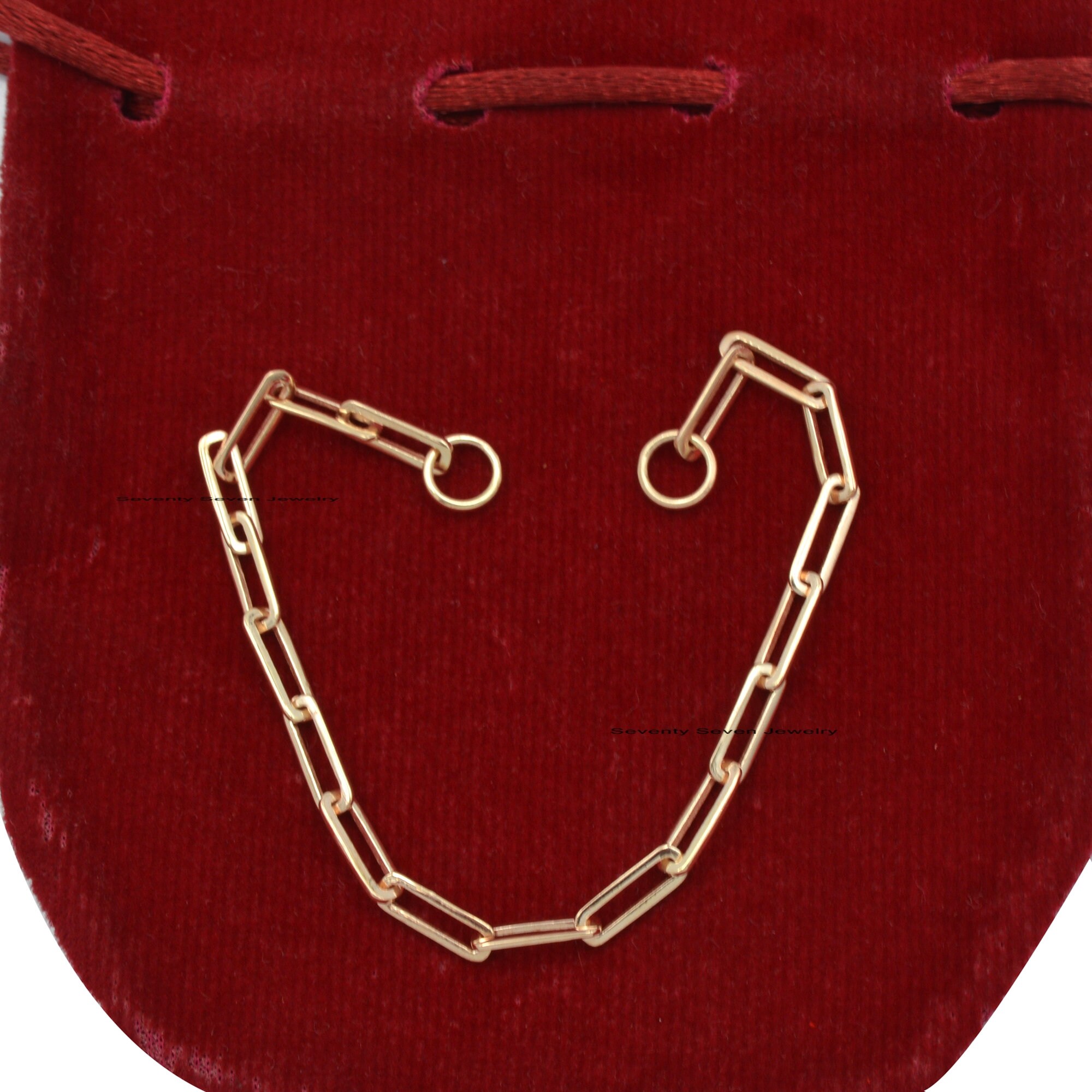 925 Sterling Silver Paper Clip Chain Bracelet: Rectangle Link - View 7 - Seventy Seven Jewelry | SKU: SSMJA229-SLYG-2026 925 Sterling Silver Paper Clip Chain Bracelet: Rectangle Link - View 7 - Seventy Seven Jewelry | SKU: SSMJA229-SLYG-2026