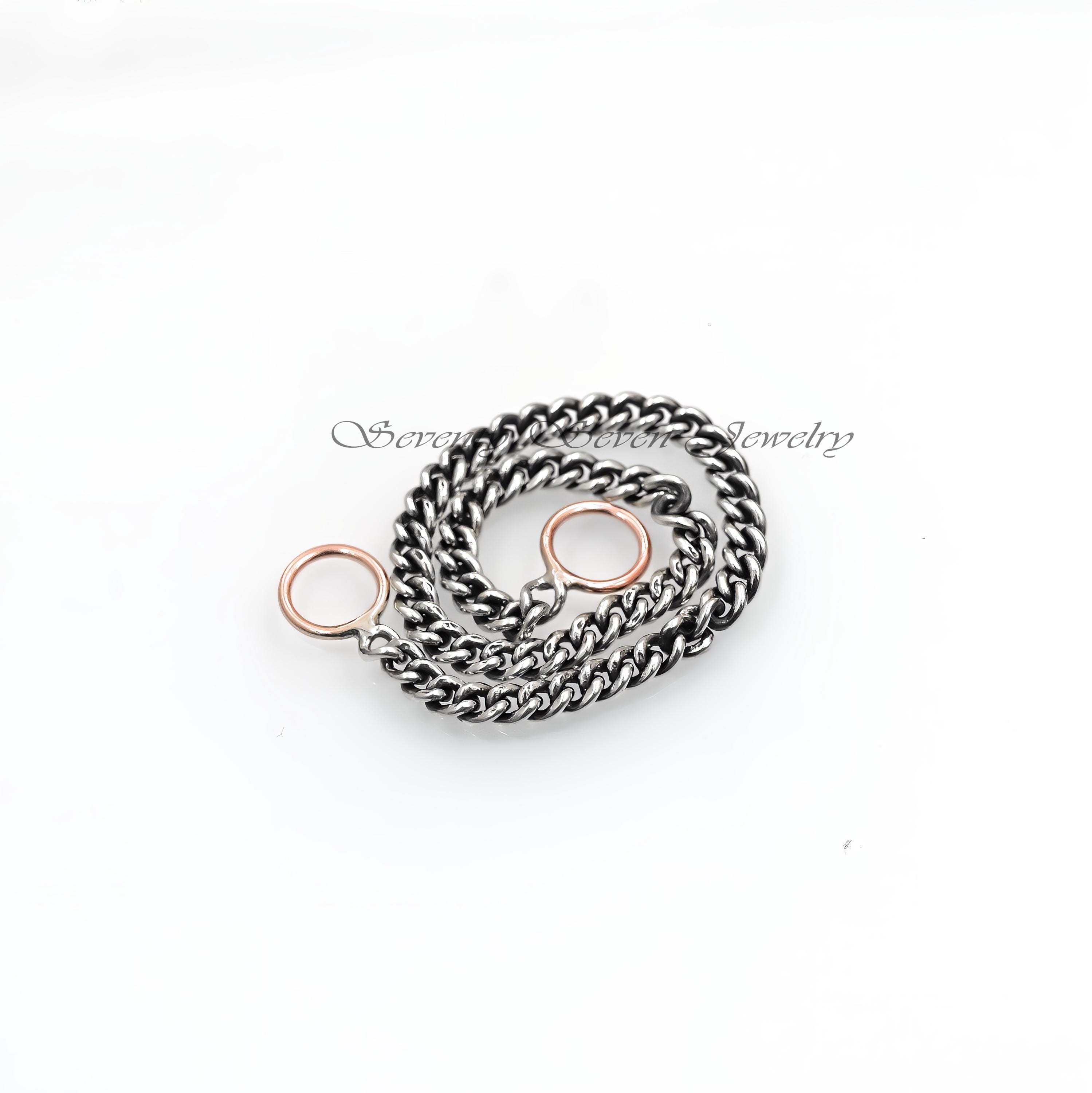 Oxidized Sterling Silver Curb Chain Necklace: Carabiner Lock - View 3 - Seventy Seven Jewelry | SKU: SSG17-SLOX-5M-16I-V Oxidized Sterling Silver Curb Chain Necklace: Carabiner Lock - View 3 - Seventy Seven Jewelry | SKU: SSG17-SLOX-5M-16I-V