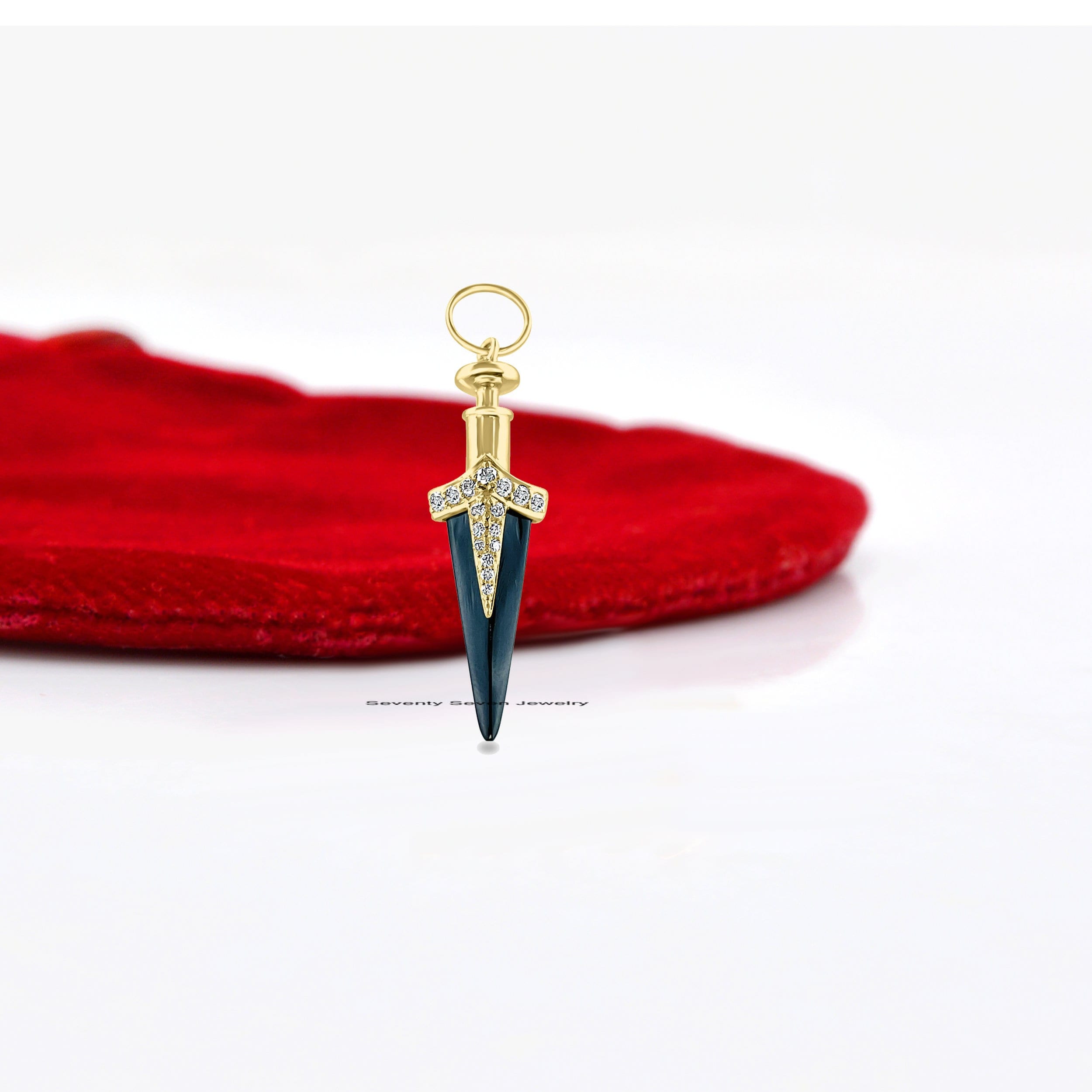 925 Silver Moissanite Dagger Pendant, Black Onyx Dagger 925 Silver Moissanite Dagger Pendant, Black Onyx Dagger