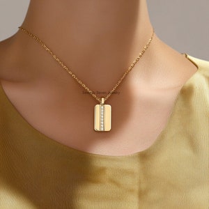 14K Gold Plated Dog Tag Pendant, Slender Dog Tag Pendant, Moissanite Tag Pendant, Specialty Dog Tag Charm Pendants, Tiny Tag Pendant