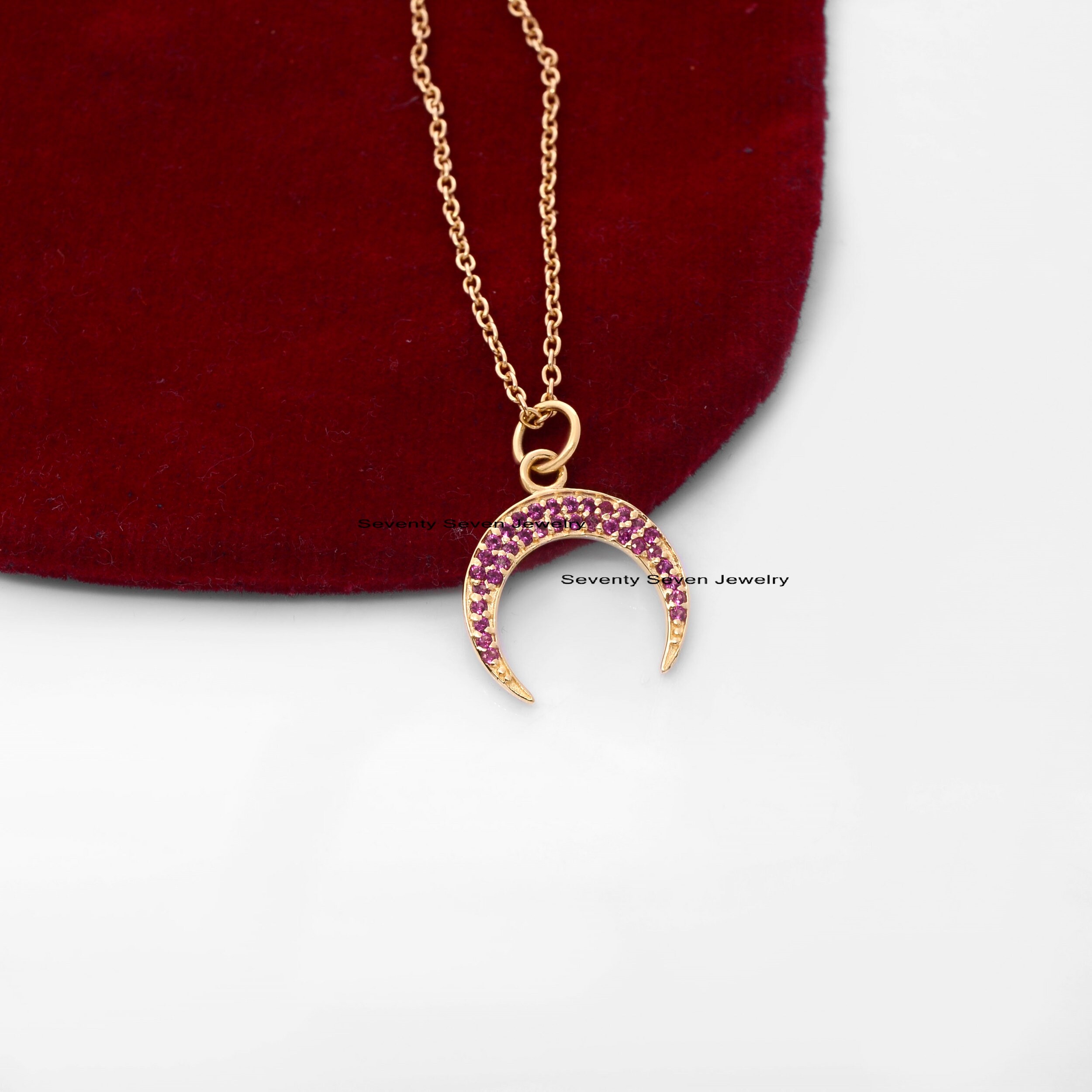 925 Silver Diamond Crescent Moon Pendant: Half Horn - View 6 - Seventy Seven Jewelry | SKU: SSMJP462-SLYGDI-2026 925 Silver Diamond Crescent Moon Pendant: Half Horn - View 6 - Seventy Seven Jewelry | SKU: SSMJP462-SLYGDI-2026
