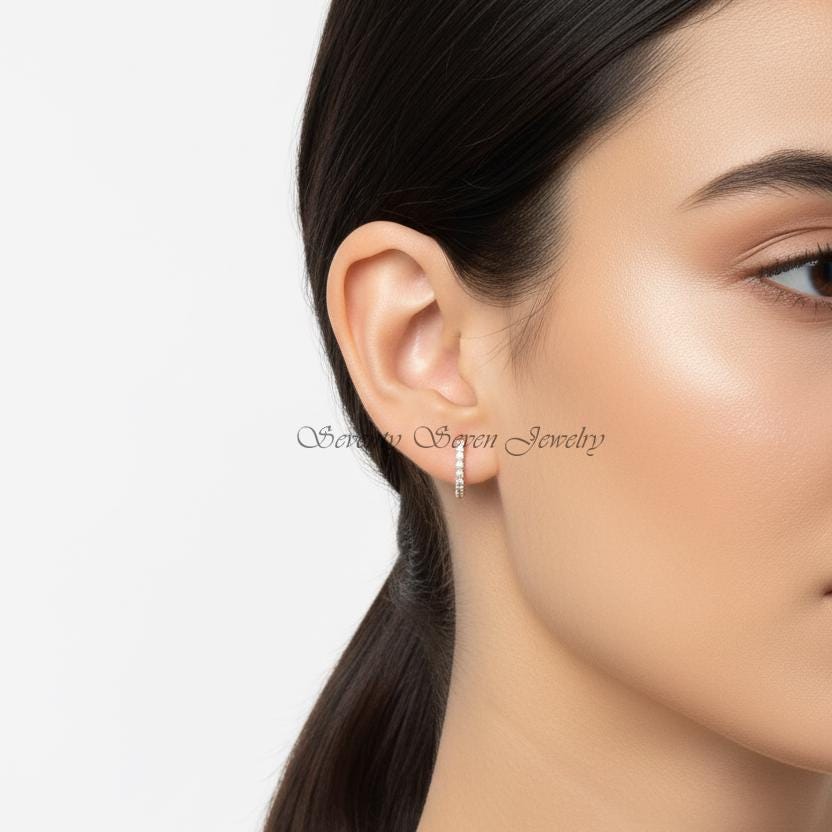 9K Gold Hoop Earrings, Tiny Gemstone Studs, Wholesale Prices Available - View 2 - Seventy Seven Jewelry | SKU: SSMJE66- 9K Gold Hoop Earrings, Tiny Gemstone Studs, Wholesale Prices Available - View 2 - Seventy Seven Jewelry | SKU: SSMJE66-