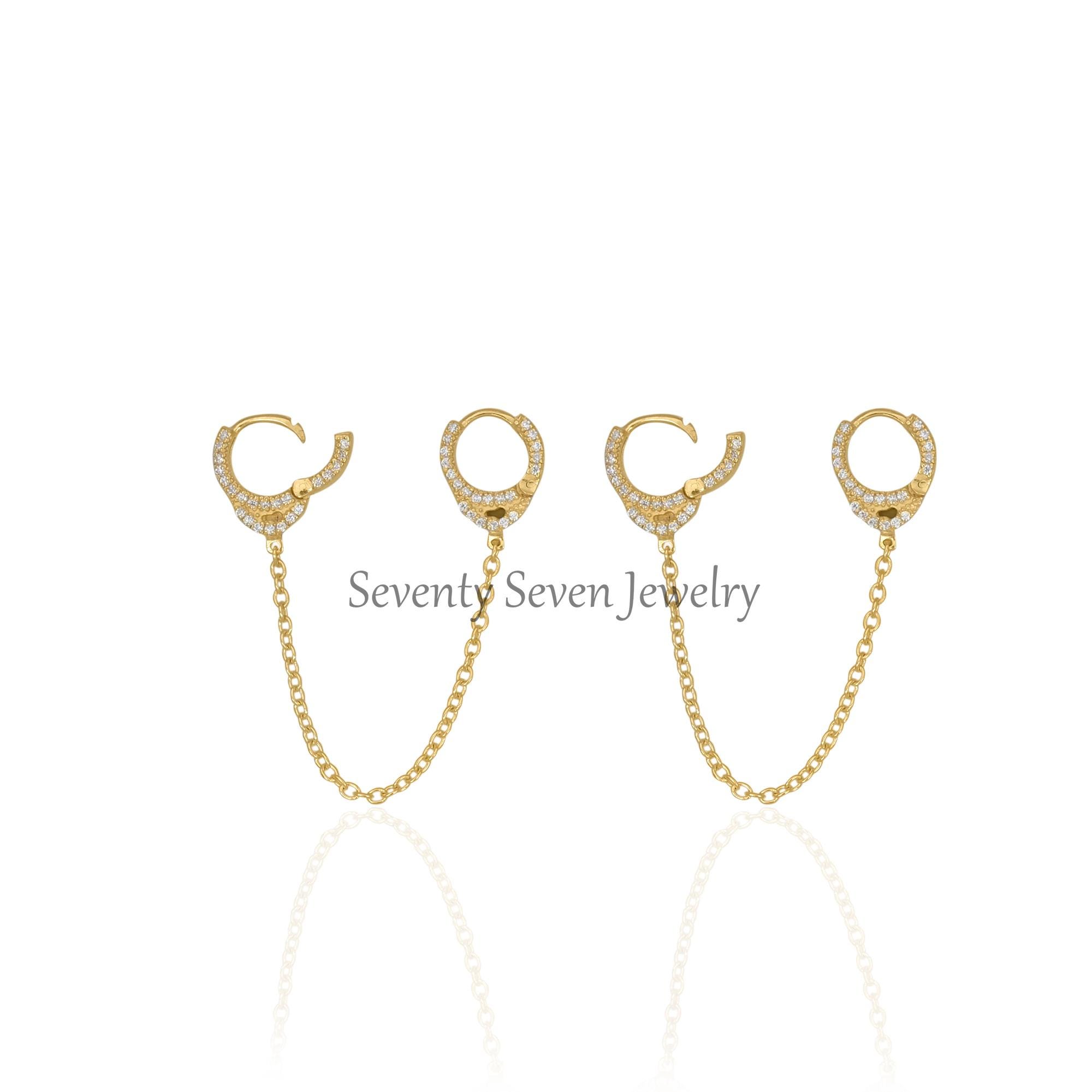 Diamond Chain Cuff Earrings: 9K Gold Huggie Hoops - Seventy Seven Jewelry | SKU: SSMJE1039-SLYGMN-2026 Diamond Chain Cuff Earrings: 9K Gold Huggie Hoops - Seventy Seven Jewelry | SKU: SSMJE1039-SLYGMN-2026
