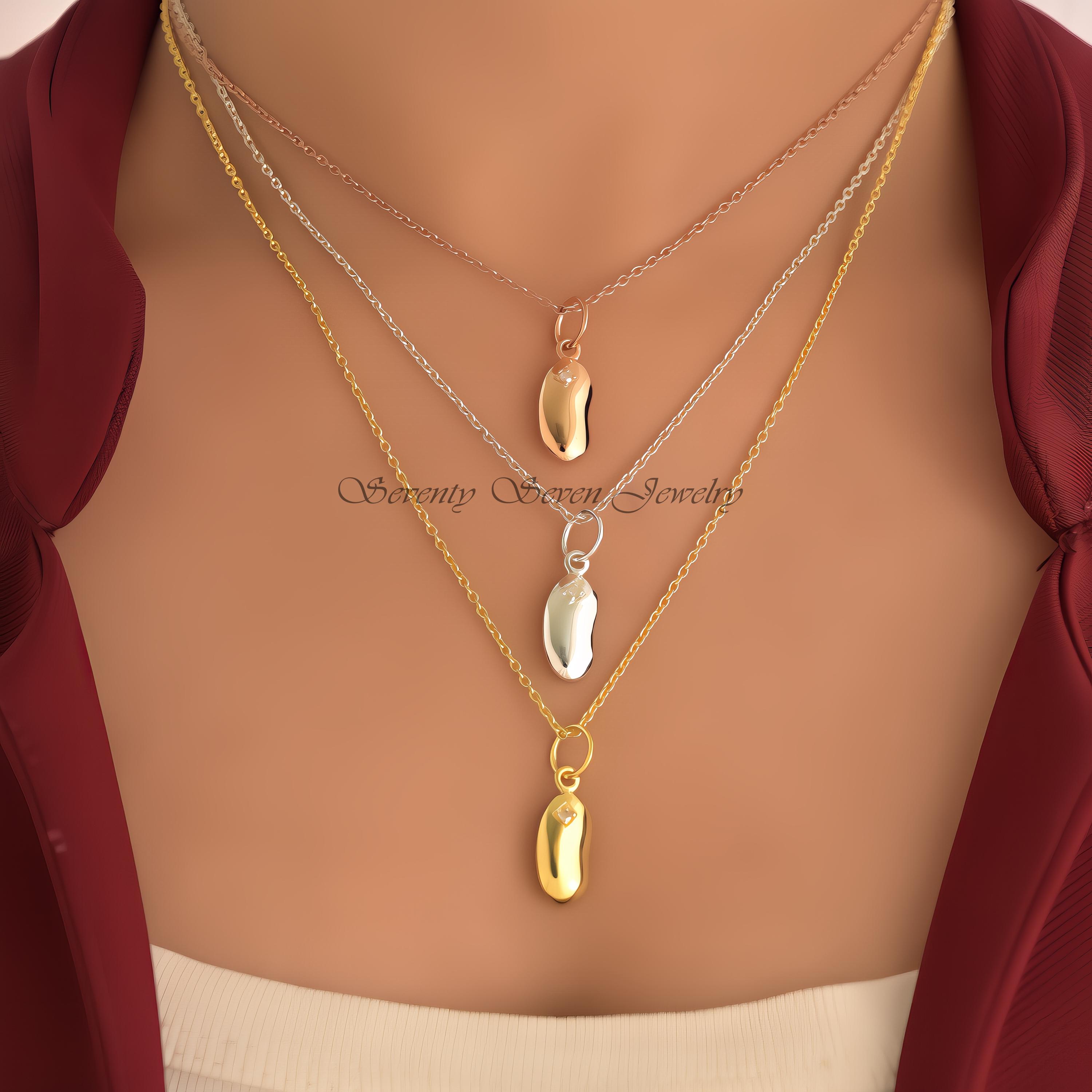 9k Solid Gold Kidney Bean Pendant: Handmade Necklace Charm - View 2 - Seventy Seven Jewelry | SKU: SSMJP426-9KYG-2026 9k Solid Gold Kidney Bean Pendant: Handmade Necklace Charm - View 2 - Seventy Seven Jewelry | SKU: SSMJP426-9KYG-2026