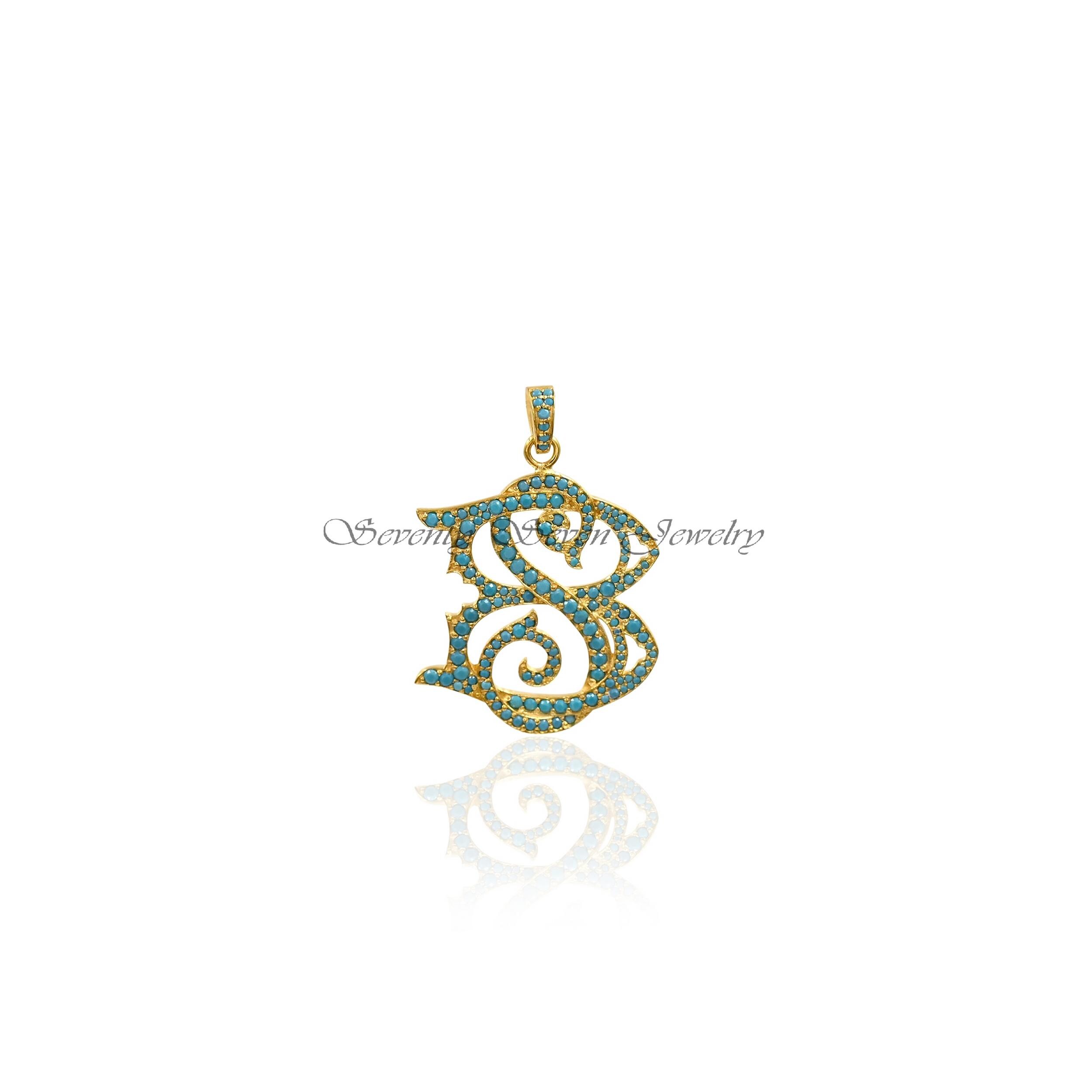 Diamond Initial Pendant: Custom 925 Sterling Silver Monogram - View 4 - Seventy Seven Jewelry | SKU: SSMJP13-SLRHDI-P-2026 Diamond Initial Pendant: Custom 925 Sterling Silver Monogram - View 4 - Seventy Seven Jewelry | SKU: SSMJP13-SLRHDI-P-2026