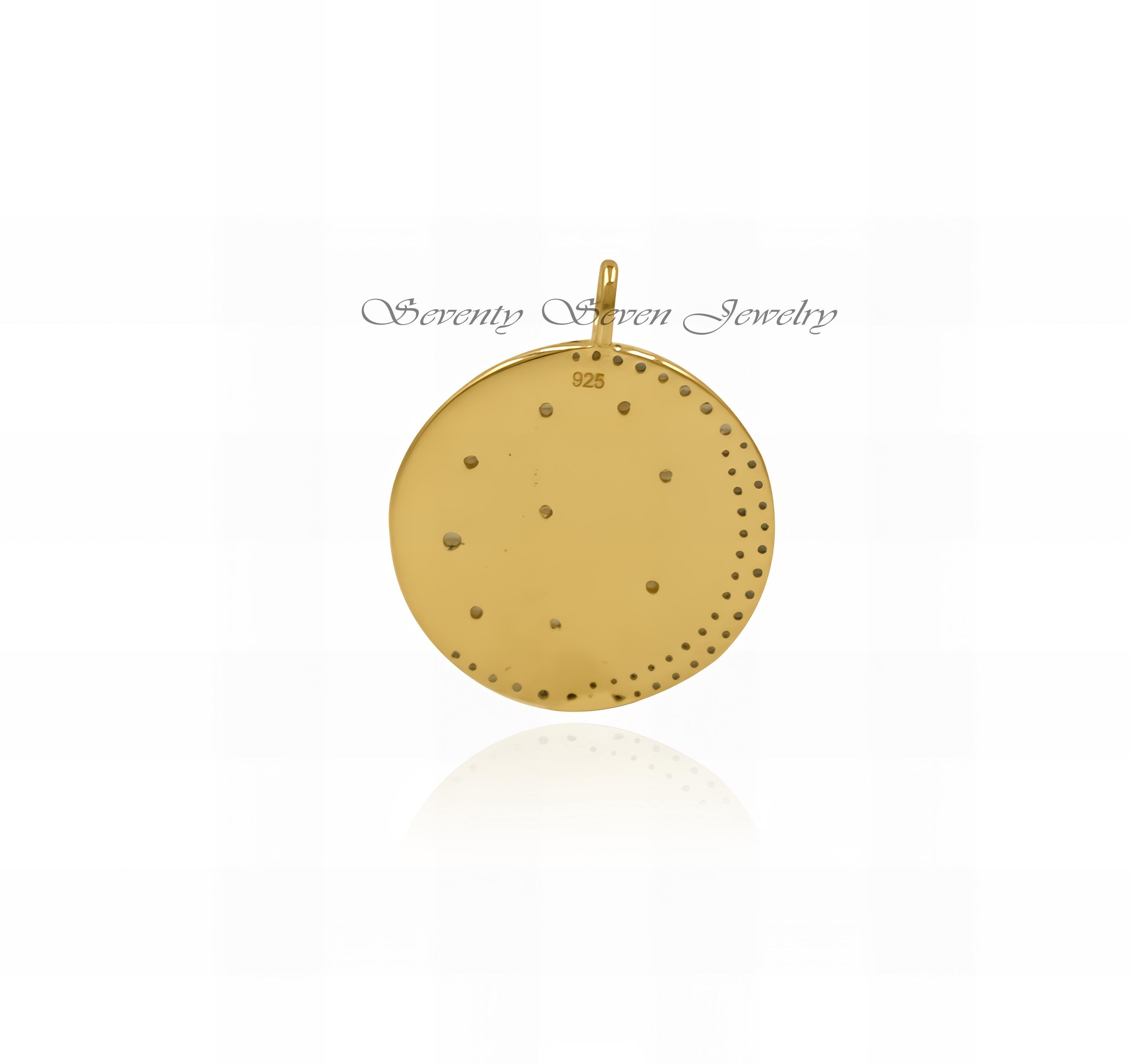 Diamond Star Moon Pendant: 925 Silver Celestial Disc Charm - View 7 - Seventy Seven Jewelry | SKU: SSMJP696-SLYGDI-2026 Diamond Star Moon Pendant: 925 Silver Celestial Disc Charm - View 7 - Seventy Seven Jewelry | SKU: SSMJP696-SLYGDI-2026
