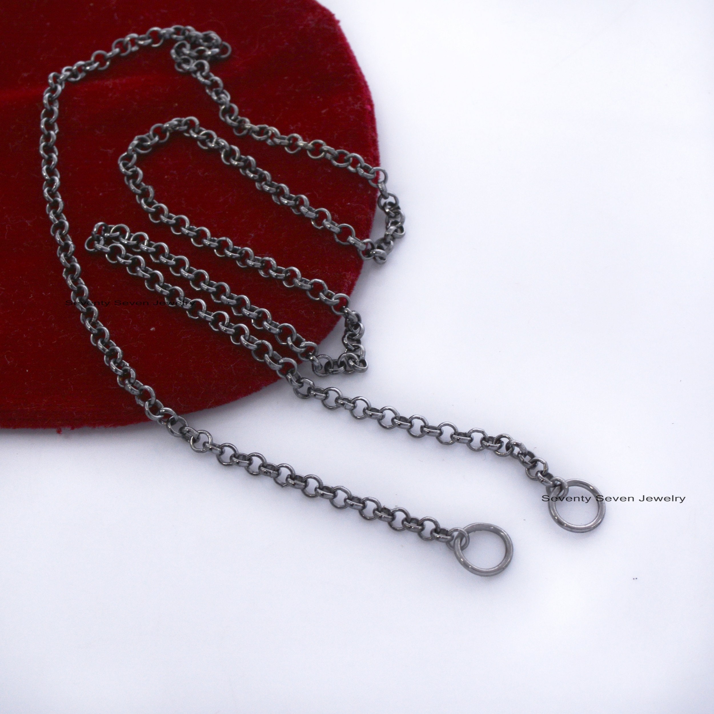 925 Sterling Silver Rolo Chain Necklace - 3mm Round Link - View 6 - Seventy Seven Jewelry | SKU: SSG15-SLNS-16I 925 Sterling Silver Rolo Chain Necklace - 3mm Round Link - View 6 - Seventy Seven Jewelry | SKU: SSG15-SLNS-16I