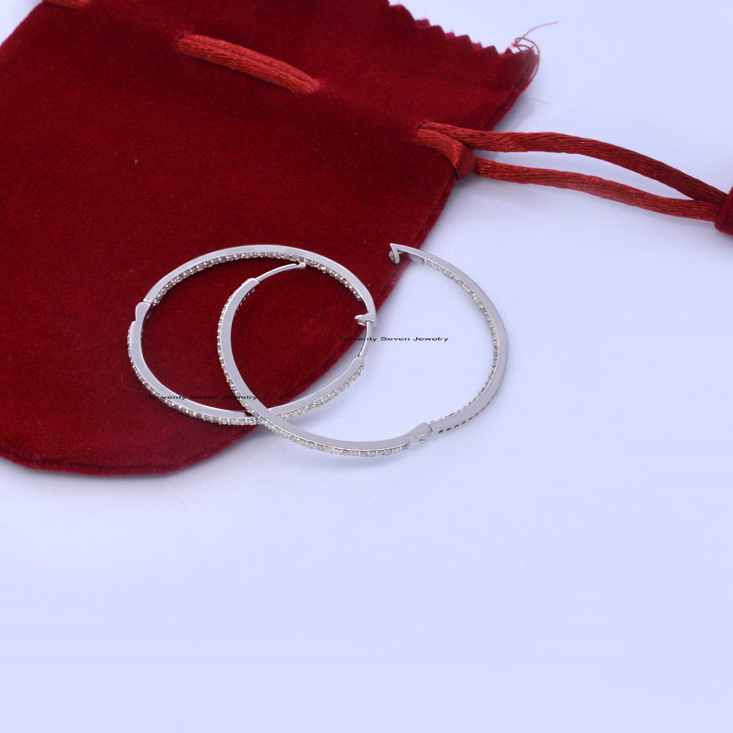 Pave Diamond Silver Hoops: Extra Long Earrings - View 5 - Seventy Seven Jewelry | SKU: SSMJE12-SLYGDI-25M,SSMJE12-SLYGCZ-25M, Pave Diamond Silver Hoops: Extra Long Earrings - View 5 - Seventy Seven Jewelry | SKU: SSMJE12-SLYGDI-25M,SSMJE12-SLYGCZ-25M,