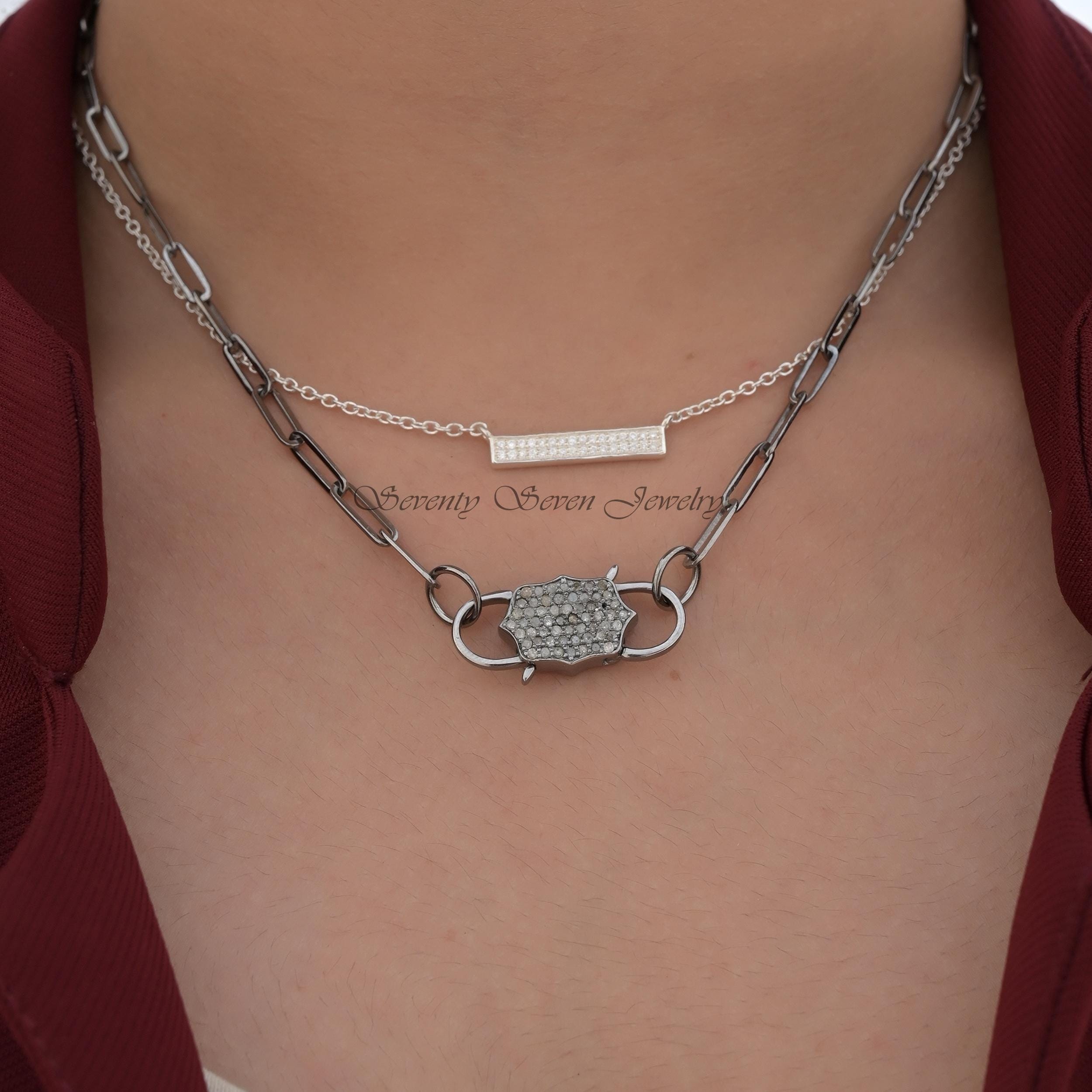 14K Gold Plated Moissanite Bar Necklace: Dainty Rectangle Charm - View 6 - Seventy Seven Jewelry | SKU: SSMJN1051-SLNSMN-14I 14K Gold Plated Moissanite Bar Necklace: Dainty Rectangle Charm - View 6 - Seventy Seven Jewelry | SKU: SSMJN1051-SLNSMN-14I