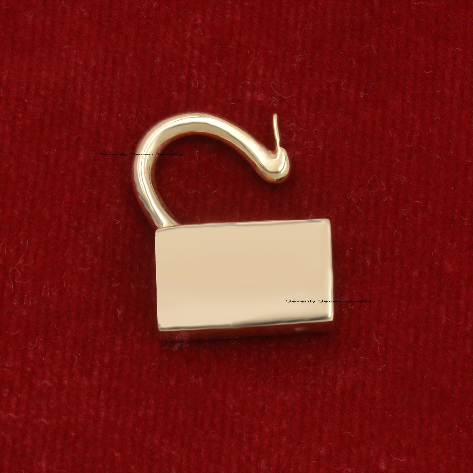 14K Gold Plated Padlock Pendant: Sterling Silver Connector (20x18 MM) - View 2 - Seventy Seven Jewelry | SKU: SSMJP31-1SLYG-2 14K Gold Plated Padlock Pendant: Sterling Silver Connector (20x18 MM) - View 2 - Seventy Seven Jewelry | SKU: SSMJP31-1SLYG-2