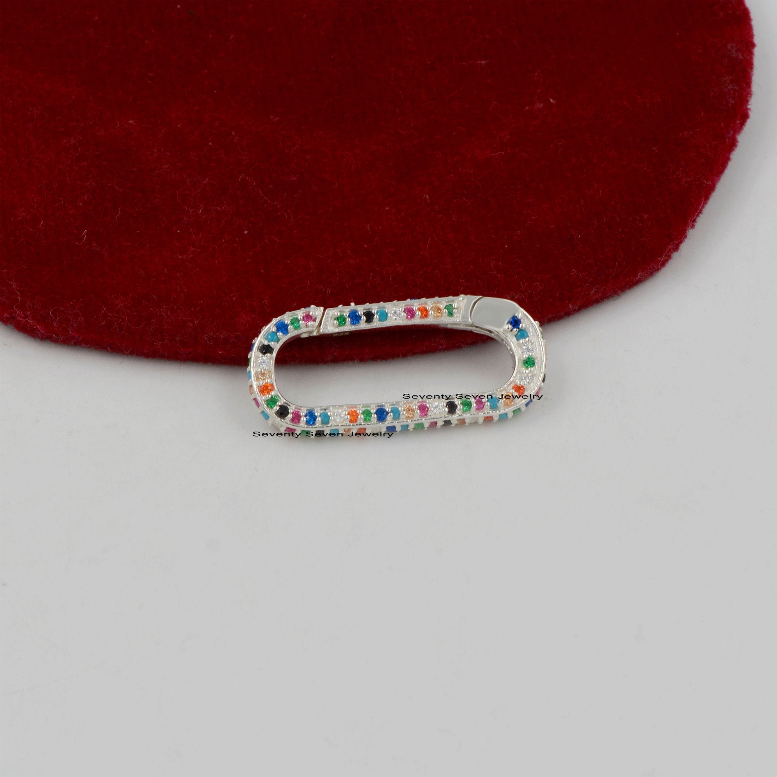 Diamond 925 Silver Enhancer Lock, Multi Gemstone Spring Link - View 2 - Seventy Seven Jewelry | SKU: SSMJP443-SLYGTQ,SSMJP443 Diamond 925 Silver Enhancer Lock, Multi Gemstone Spring Link - View 2 - Seventy Seven Jewelry | SKU: SSMJP443-SLYGTQ,SSMJP443