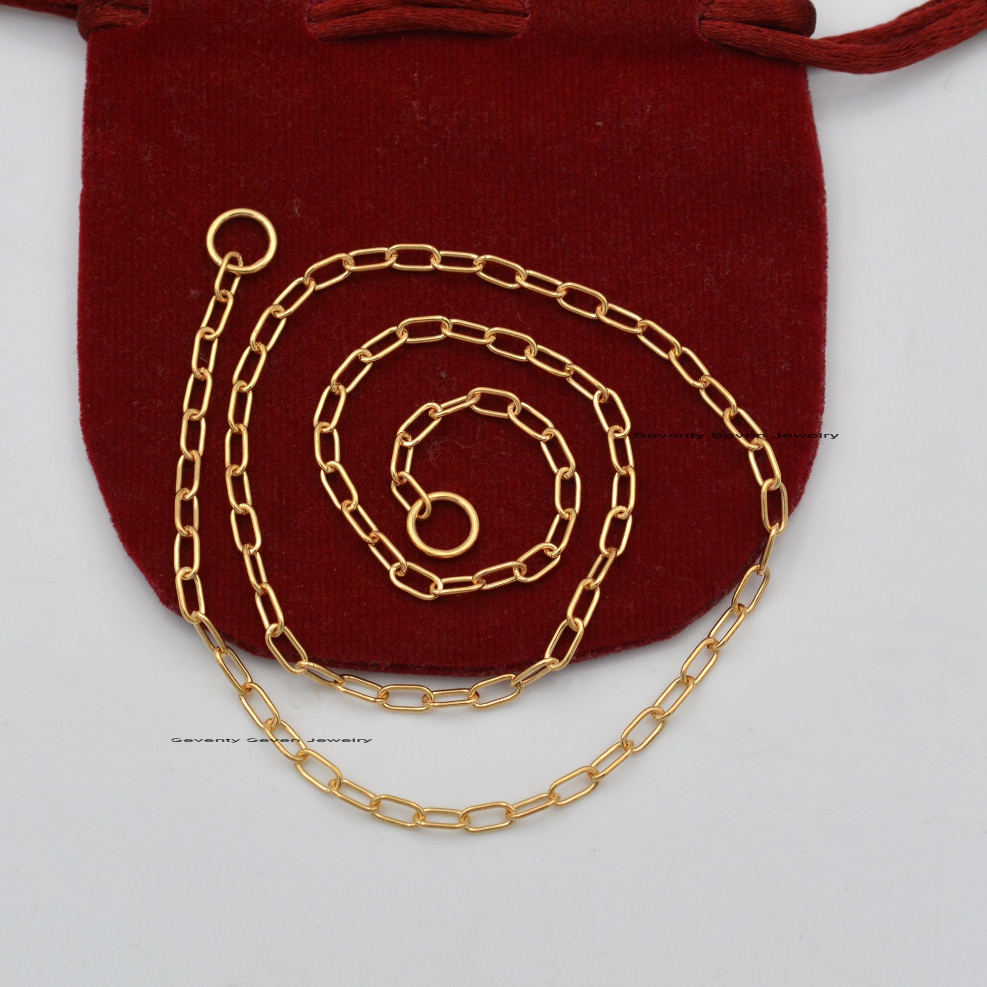 Sterling Silver Cable Chain Necklace: Handmade Oval Link, 14k Gold Vermeil - View 3 - Seventy Seven Jewelry | SKU: G6-SLYG-6. Sterling Silver Cable Chain Necklace: Handmade Oval Link, 14k Gold Vermeil - View 3 - Seventy Seven Jewelry | SKU: G6-SLYG-6.