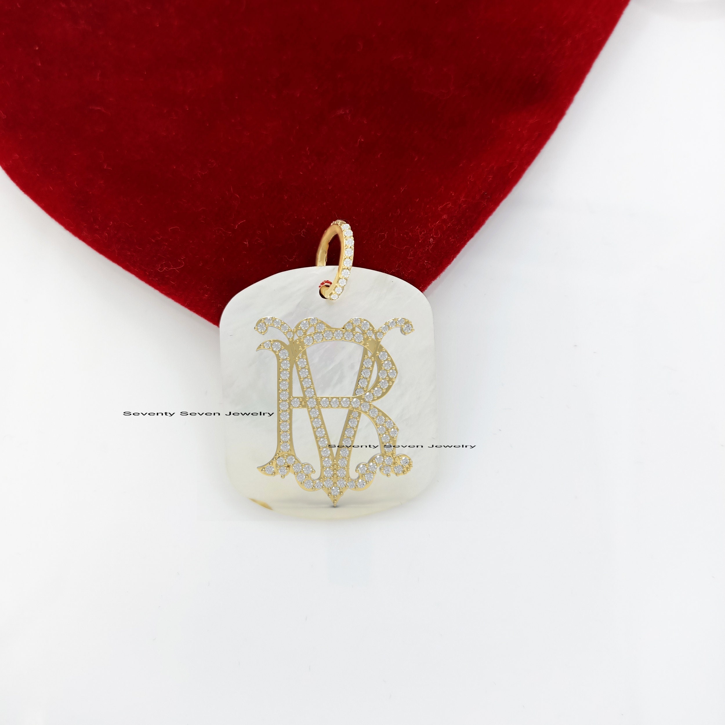 925 Silver Monogram Dog Tag Pendant: Mother of Pearl Initial Necklace - View 3 - Seventy Seven Jewelry | SKU: SSMJP631-SLRHMO 925 Silver Monogram Dog Tag Pendant: Mother of Pearl Initial Necklace - View 3 - Seventy Seven Jewelry | SKU: SSMJP631-SLRHMO