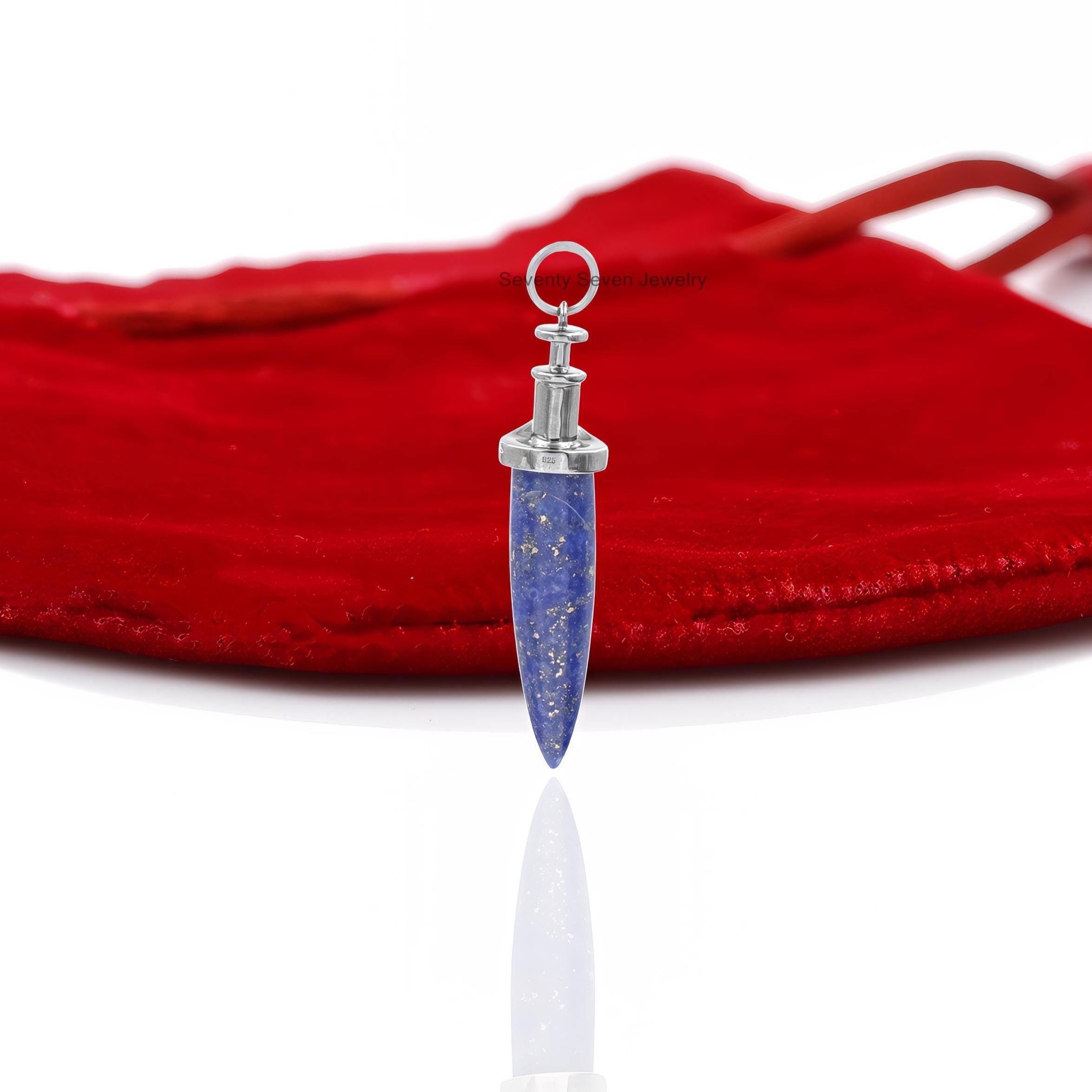 925 Silver Moissanite Dagger Pendant, Knife Charm, Gemstone Horn - View 2 - Seventy Seven Jewelry | SKU: SSMJP1146-SLRGDIBO-4 925 Silver Moissanite Dagger Pendant, Knife Charm, Gemstone Horn - View 2 - Seventy Seven Jewelry | SKU: SSMJP1146-SLRGDIBO-4
