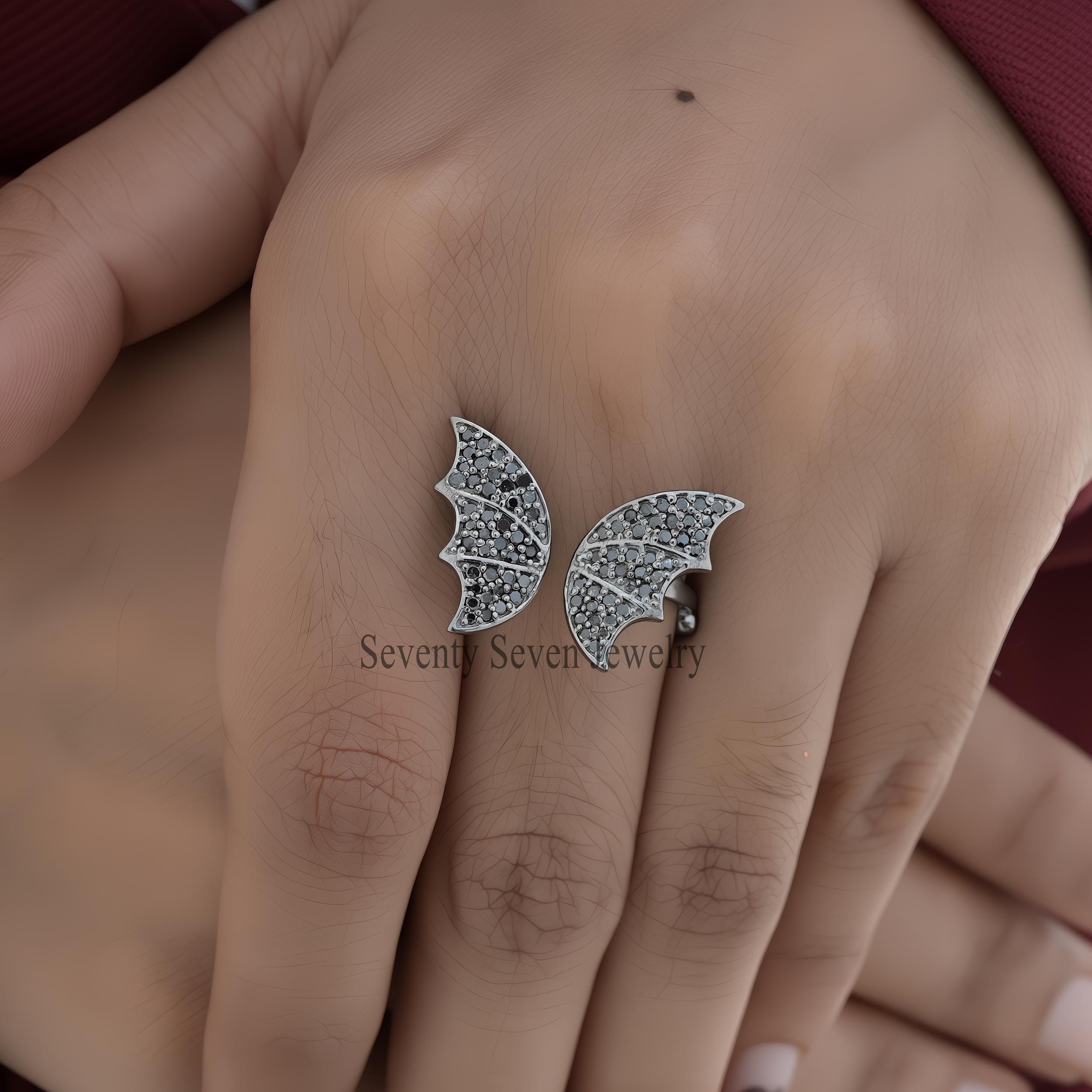 925 Silver Diamond Bat Wing Ring: Halloween Vampire Jewelry - View 2 - Seventy Seven Jewelry | SKU: SSMJR2731-SLRHPSP-US-4 925 Silver Diamond Bat Wing Ring: Halloween Vampire Jewelry - View 2 - Seventy Seven Jewelry | SKU: SSMJR2731-SLRHPSP-US-4
