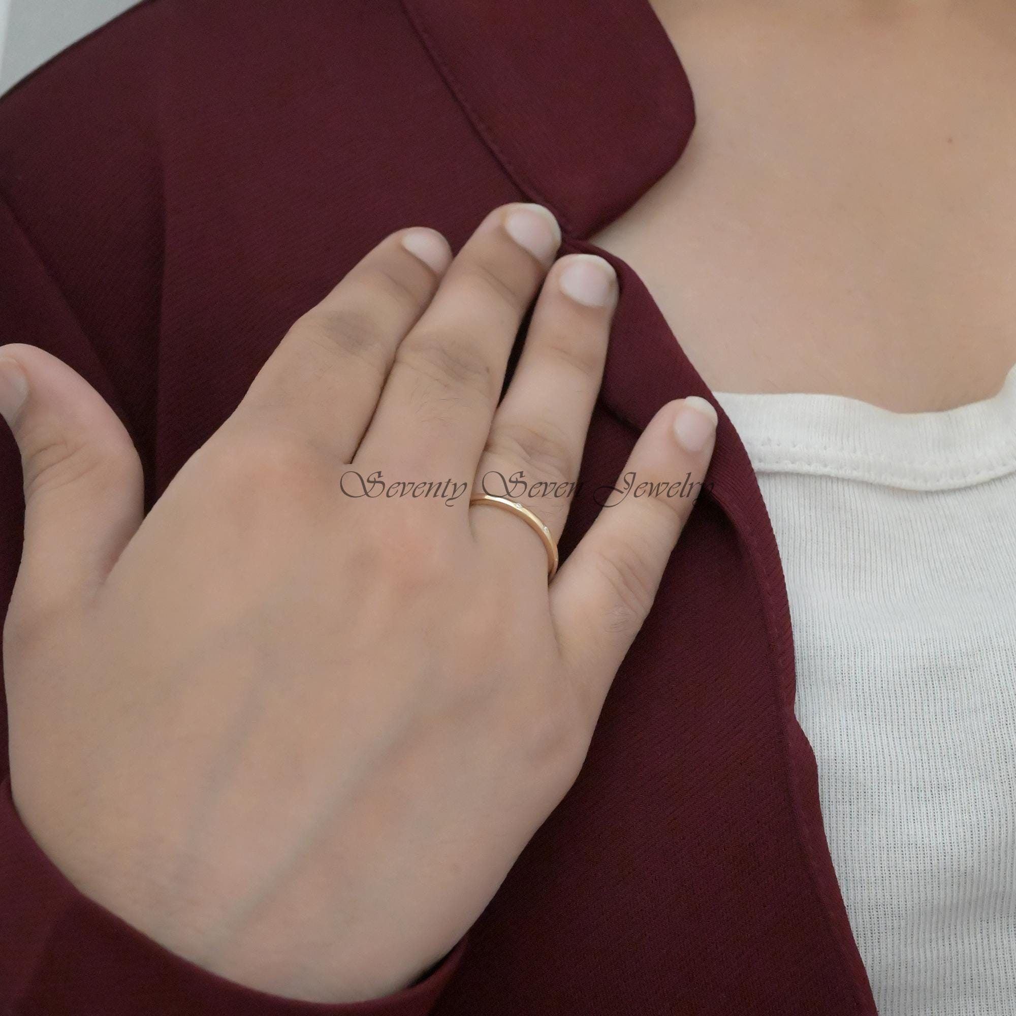 Diamond Sterling Silver Band Ring: Minimalist Half Eternity - View 2 - Seventy Seven Jewelry | SKU: SSMJR08-SLYGDI-2026 Diamond Sterling Silver Band Ring: Minimalist Half Eternity - View 2 - Seventy Seven Jewelry | SKU: SSMJR08-SLYGDI-2026