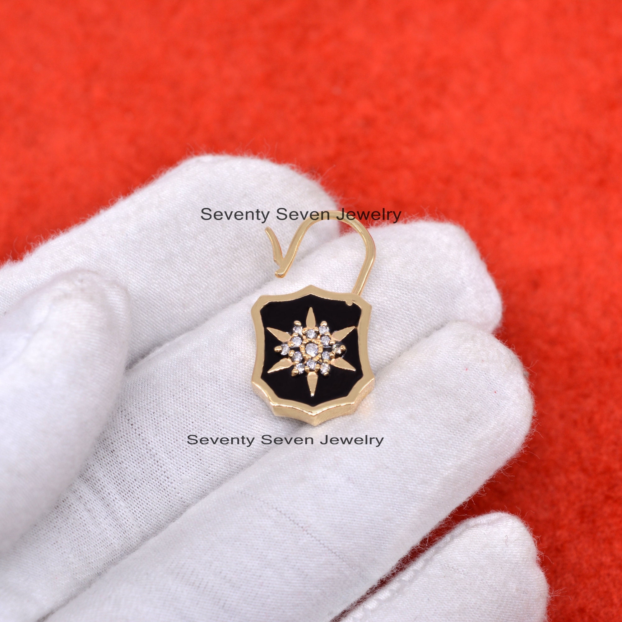 925 Silver Enamel Starburst Padlock Necklace: Handmade Designer Jewelry - View 5 - Seventy Seven Jewelry | SKU: SSMJP499-SLYG 925 Silver Enamel Starburst Padlock Necklace: Handmade Designer Jewelry - View 5 - Seventy Seven Jewelry | SKU: SSMJP499-SLYG