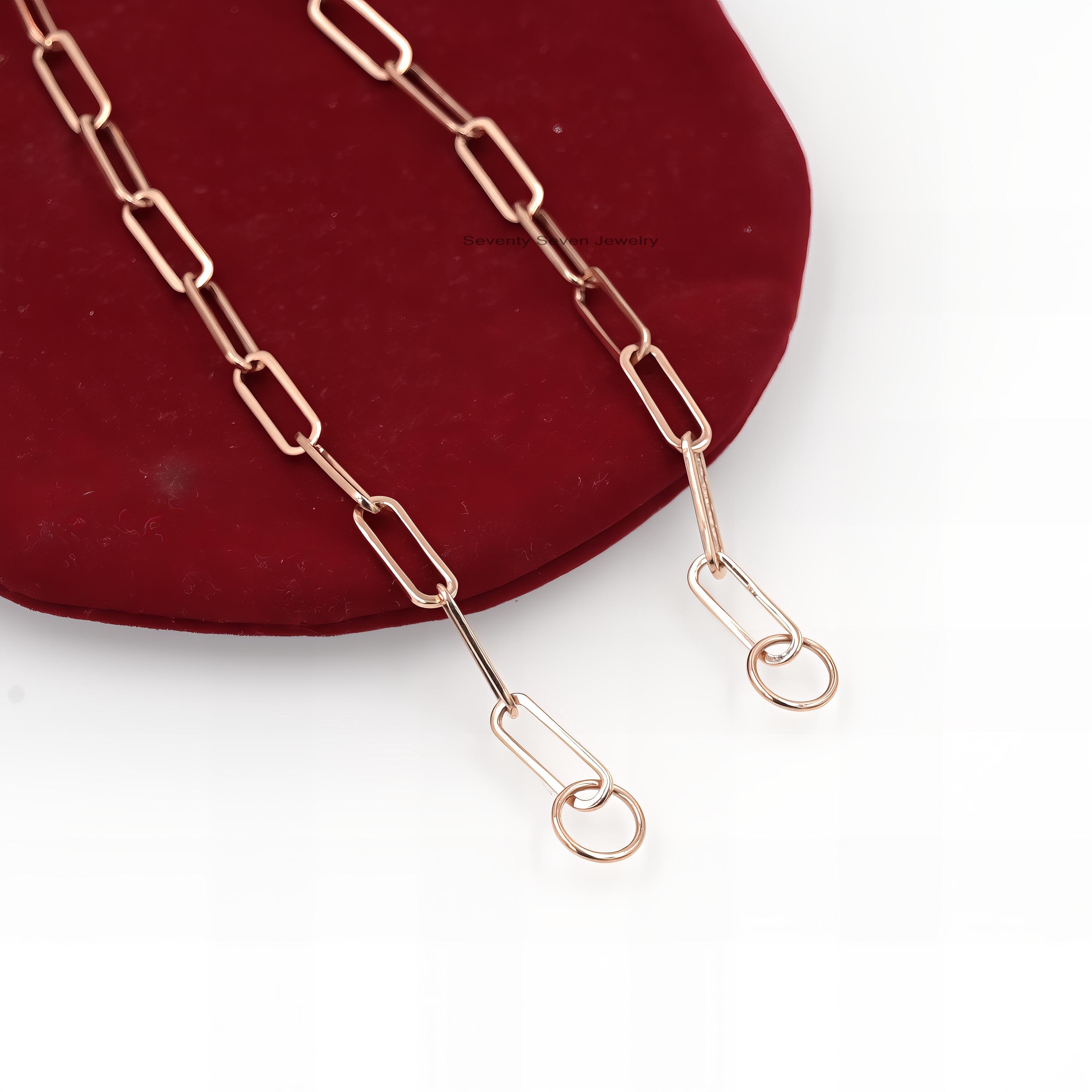 14k Gold Paperclip Chain Necklace: Rectangle Link, Adjustable Length - View 5 - Seventy Seven Jewelry | SKU: SSG1-14KYG-12M-1 14k Gold Paperclip Chain Necklace: Rectangle Link, Adjustable Length - View 5 - Seventy Seven Jewelry | SKU: SSG1-14KYG-12M-1