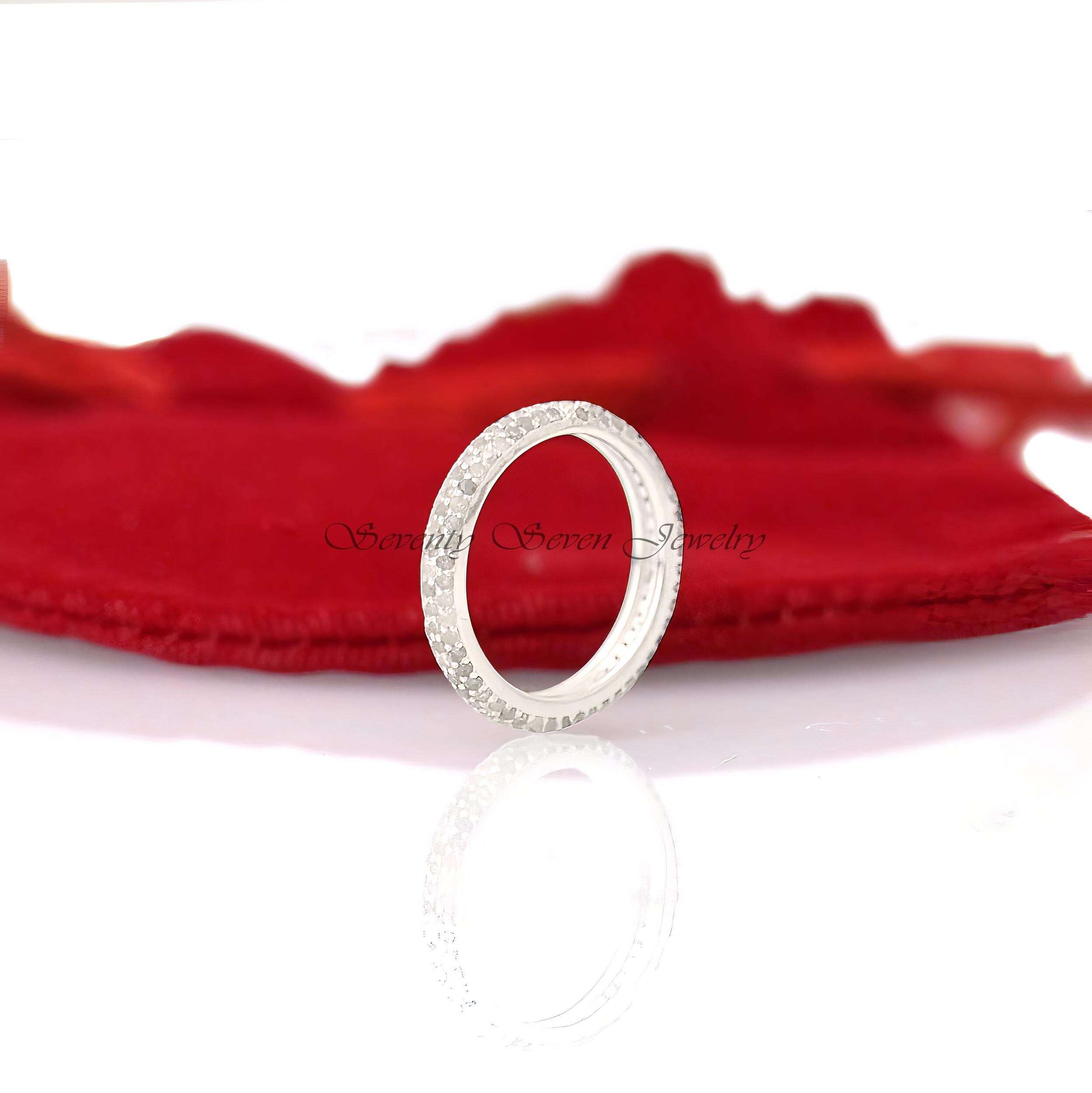 925 Silver Diamond Eternity Ring: Pave Stacking Band - View 6 - Seventy Seven Jewelry | SKU: SSMJR260-SLRHDI-2026 925 Silver Diamond Eternity Ring: Pave Stacking Band - View 6 - Seventy Seven Jewelry | SKU: SSMJR260-SLRHDI-2026