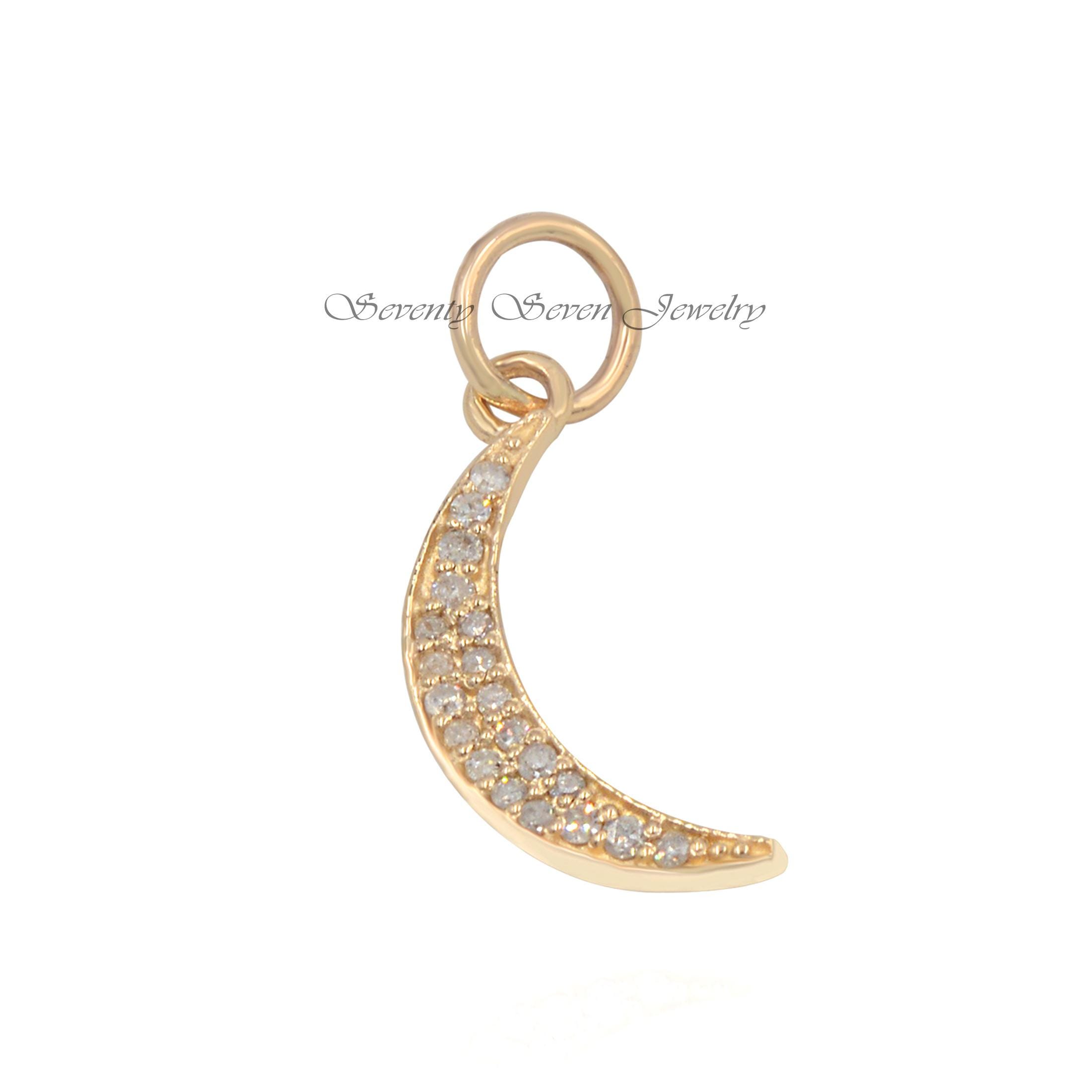 Diamond Crescent Moon Pendant: 925 Silver Gemstone Necklace - View 3 - Seventy Seven Jewelry | SKU: SSMJP589-SLYGDI-2026 Diamond Crescent Moon Pendant: 925 Silver Gemstone Necklace - View 3 - Seventy Seven Jewelry | SKU: SSMJP589-SLYGDI-2026