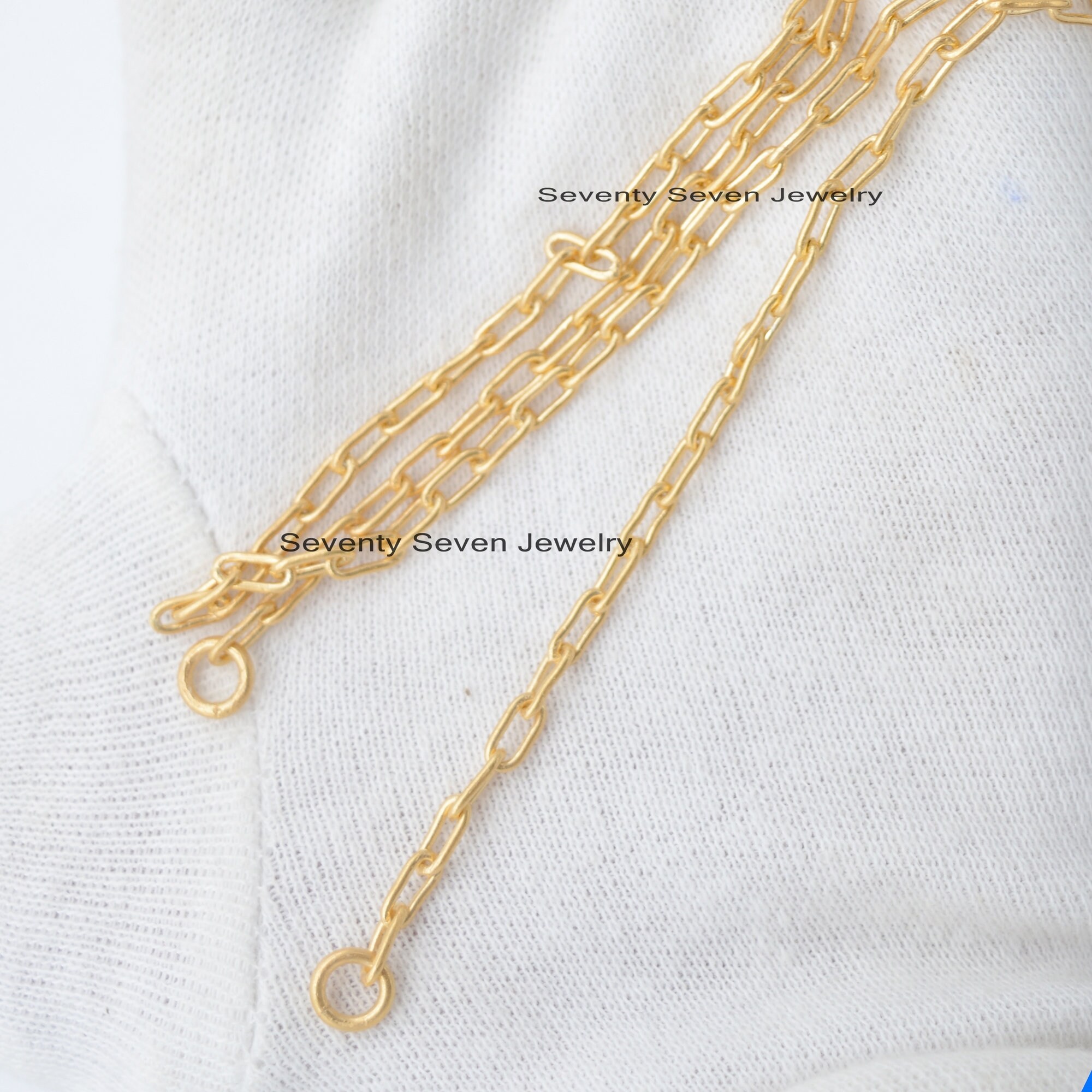 Sterling Silver Cable Chain Necklace: Handmade Oval Link, 14k Gold Vermeil - View 6 - Seventy Seven Jewelry | SKU: G6-SLYG-6. Sterling Silver Cable Chain Necklace: Handmade Oval Link, 14k Gold Vermeil - View 6 - Seventy Seven Jewelry | SKU: G6-SLYG-6.