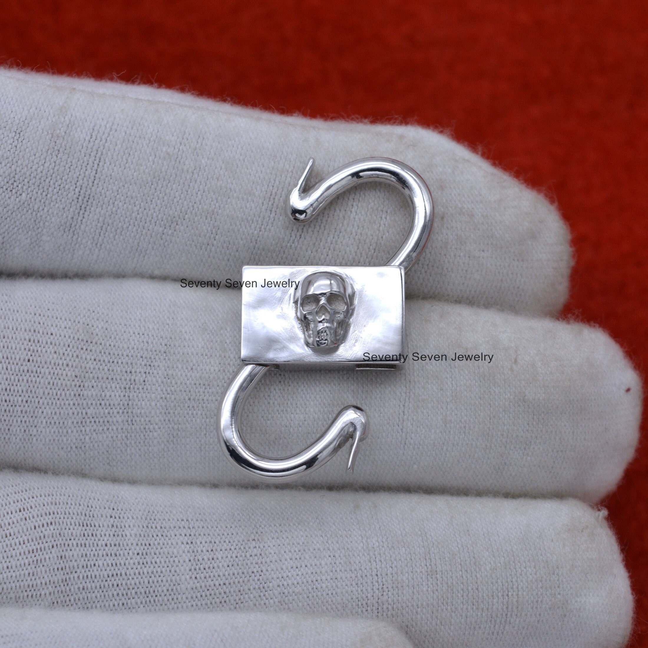 Handmade Sterling Silver Skull Padlock Connector: Halloween Jewelry - View 5 - Seventy Seven Jewelry | SKU: SSMJP31-SLWG-SKL Handmade Sterling Silver Skull Padlock Connector: Halloween Jewelry - View 5 - Seventy Seven Jewelry | SKU: SSMJP31-SLWG-SKL