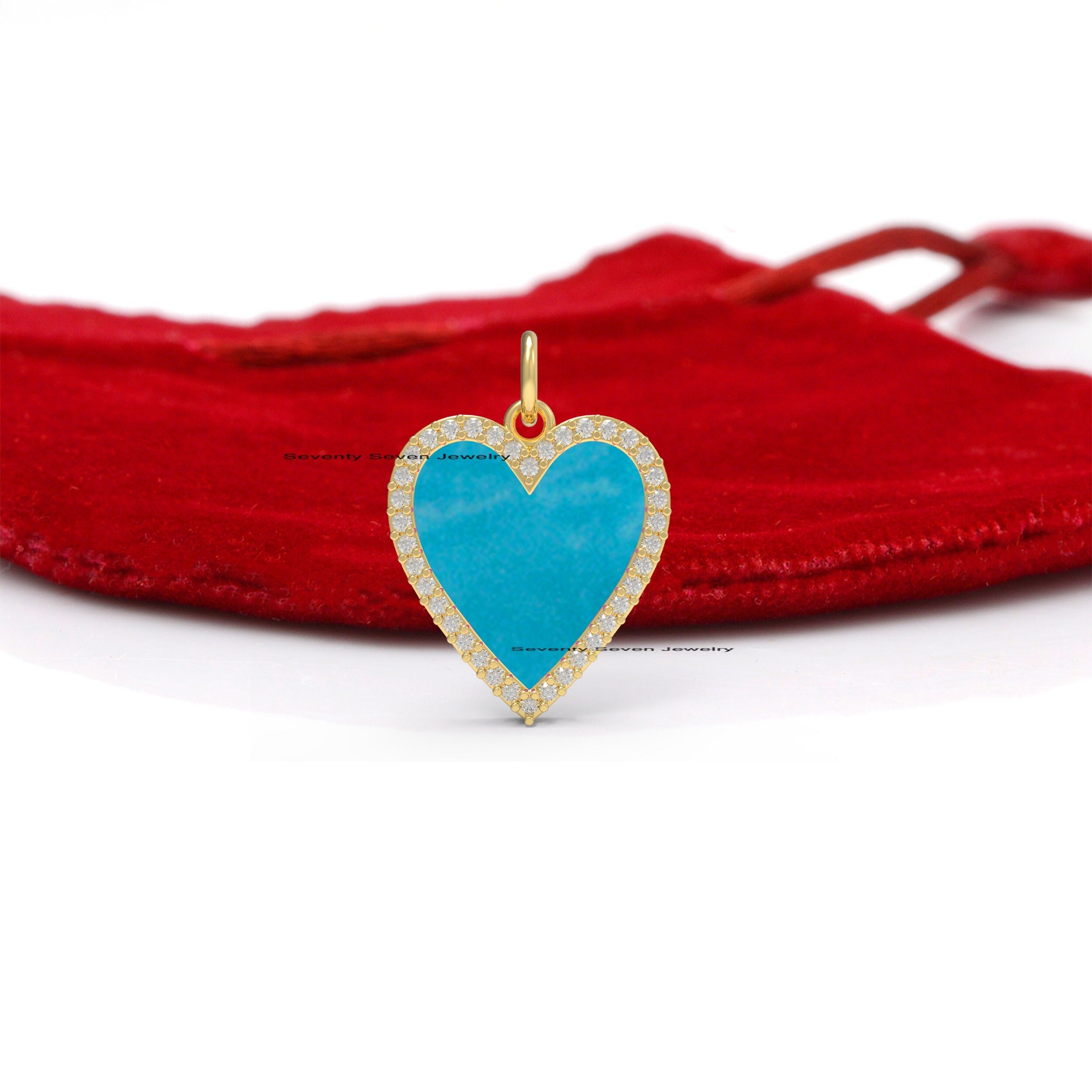 Moissanite Enamel Heart Pendant: 925 Sterling Silver Valentine's Gift - View 4 - Seventy Seven Jewelry | SKU: SSMJP630-SLYGDI Moissanite Enamel Heart Pendant: 925 Sterling Silver Valentine's Gift - View 4 - Seventy Seven Jewelry | SKU: SSMJP630-SLYGDI