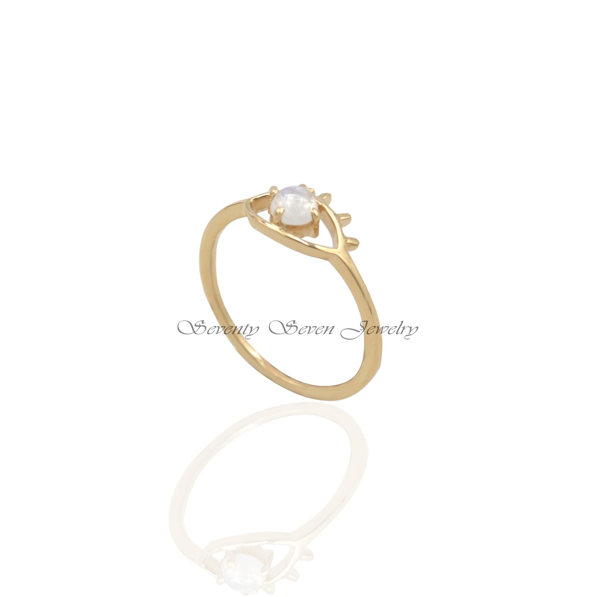 14K Gold Moonstone Evil Eye Ring: Gemstone Protection Jewelry - Seventy Seven Jewelry | SKU: SSMJR348-14KYGRM-2026 14K Gold Moonstone Evil Eye Ring: Gemstone Protection Jewelry - Seventy Seven Jewelry | SKU: SSMJR348-14KYGRM-2026