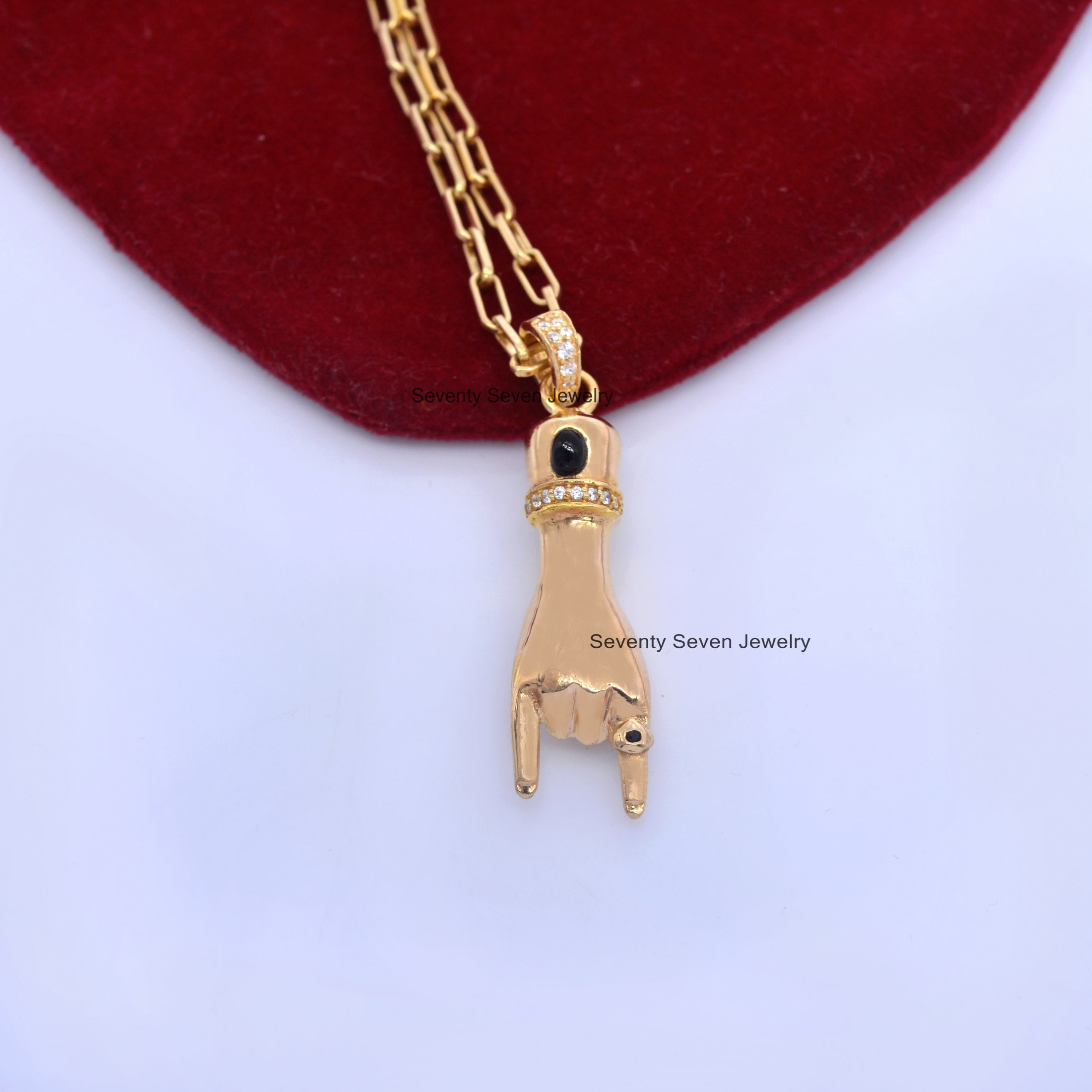 Sterling Silver Turquoise Figa Pendant: Mano Fico Charm - View 5 - Seventy Seven Jewelry | SKU: SSMJP17-SLYGDIBS-2026 Sterling Silver Turquoise Figa Pendant: Mano Fico Charm - View 5 - Seventy Seven Jewelry | SKU: SSMJP17-SLYGDIBS-2026