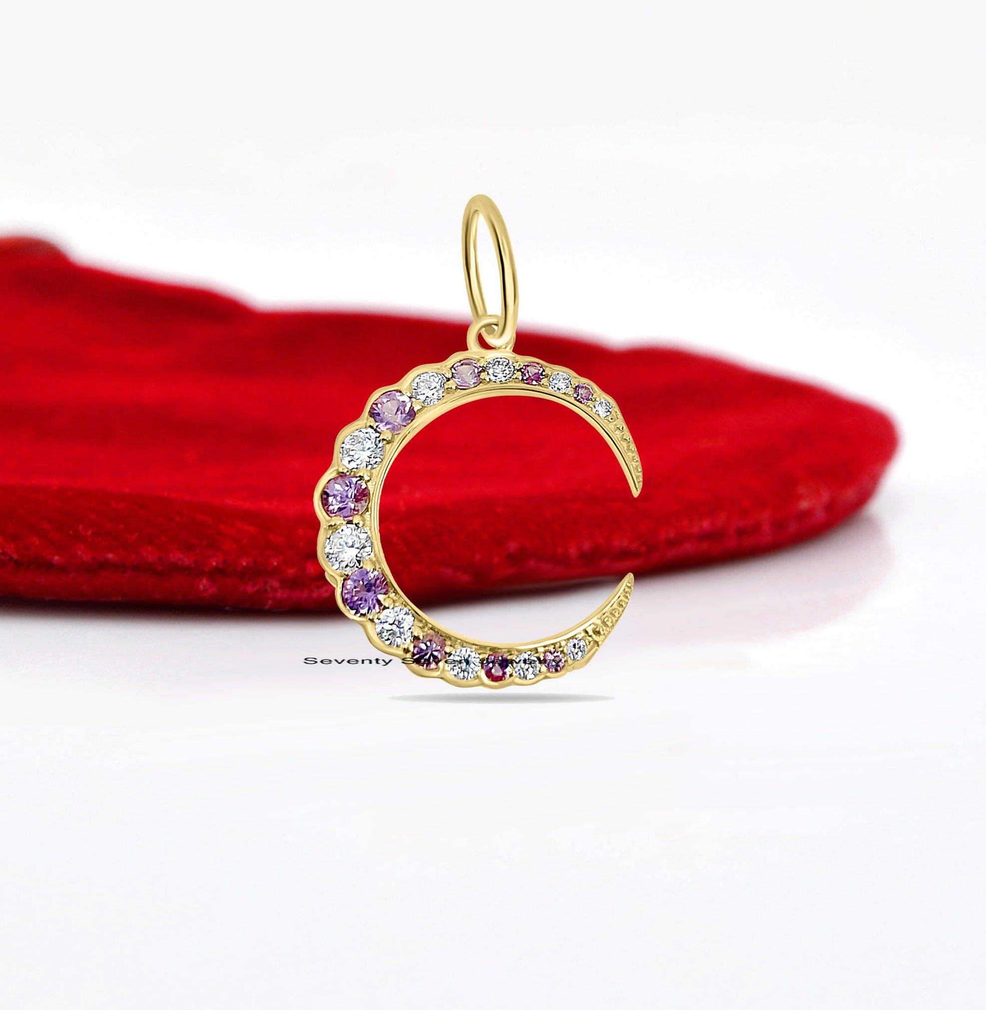 925 Silver Moissanite Moon Pendant: Gemstone Crescent Charm - View 5 - Seventy Seven Jewelry | SKU: SSMJP1445-SLYGMNPL-2026 925 Silver Moissanite Moon Pendant: Gemstone Crescent Charm - View 5 - Seventy Seven Jewelry | SKU: SSMJP1445-SLYGMNPL-2026